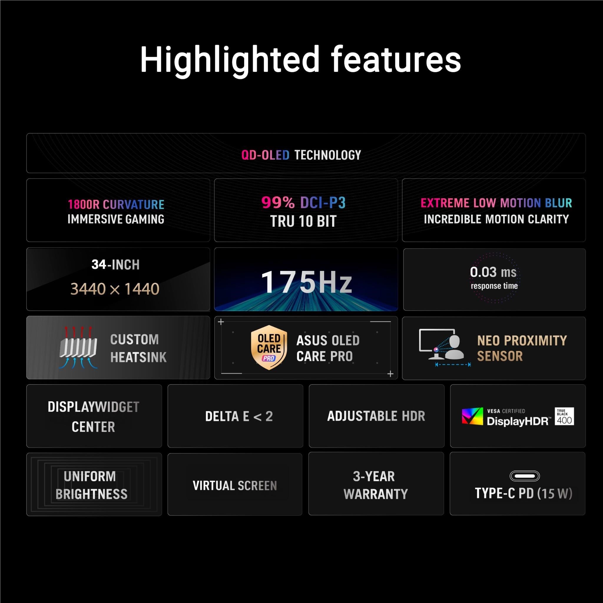 ASUS ROG Strix OLED XG34WCDG 34' QD-OLED 175Hz Gaming Monitor