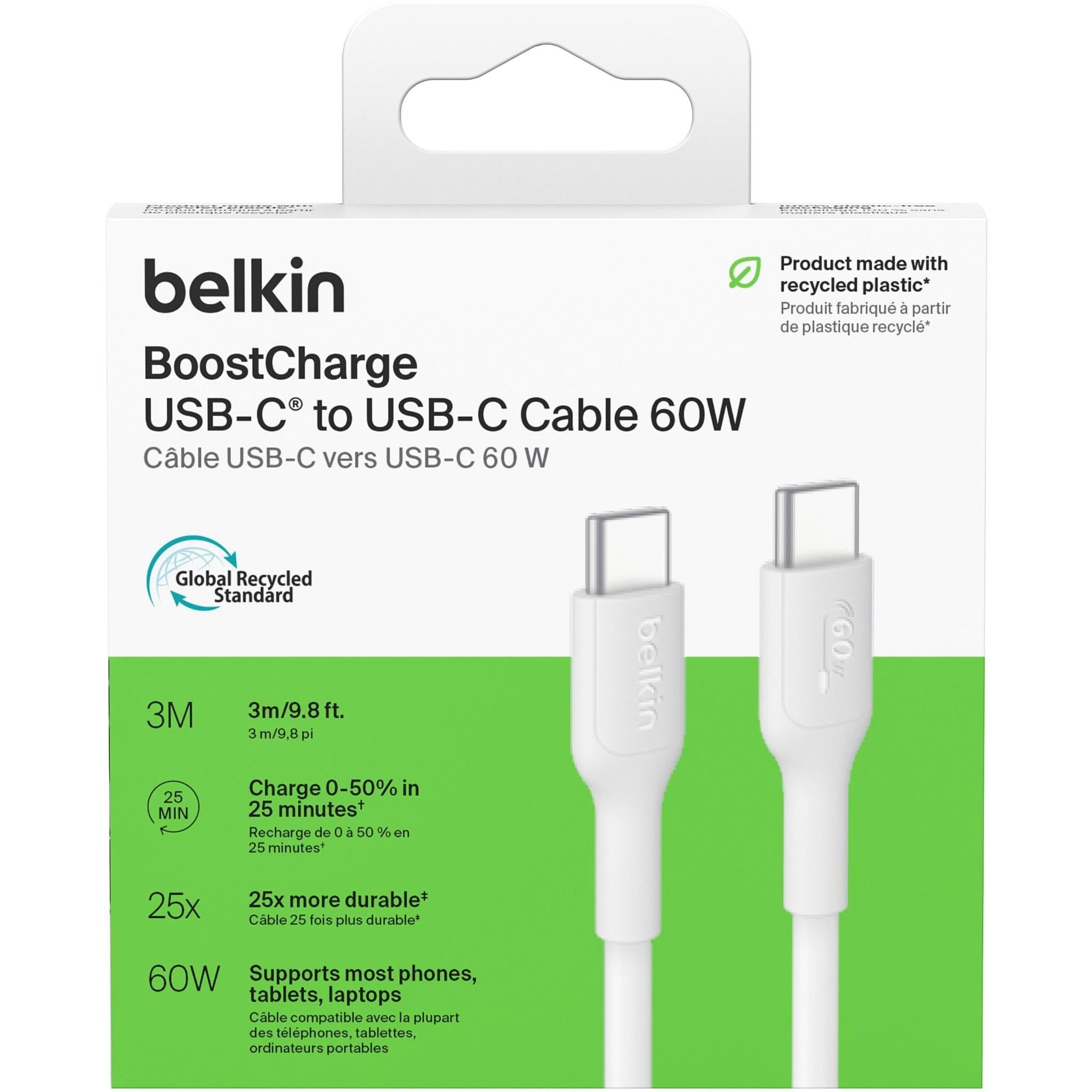 Belkin BoostCharge USB-C 60W 2.0 PCR Cable 3m (White)