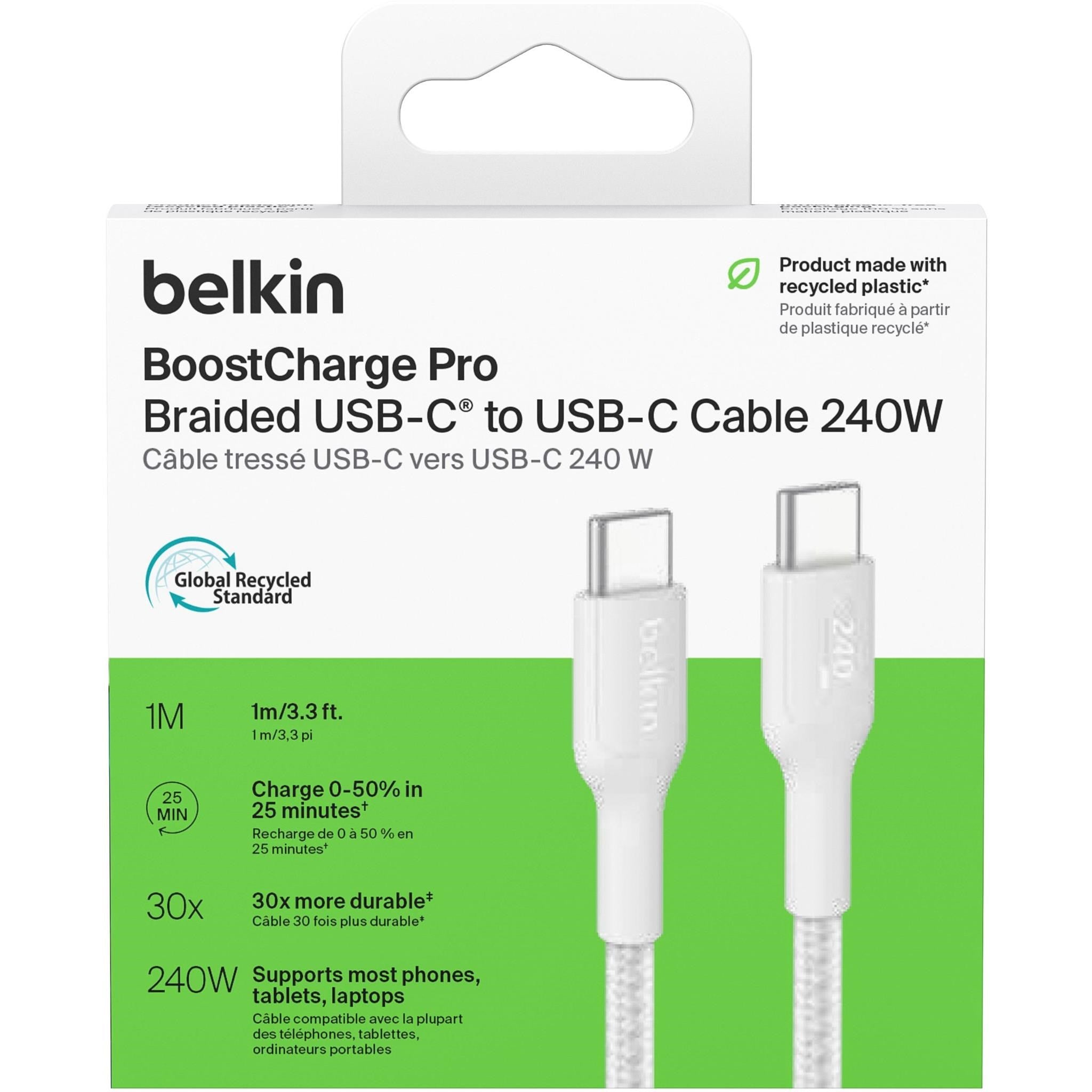 Belkin BoostCharge Pro USB-C 240W 2.0 Braided Cable 1m (White)