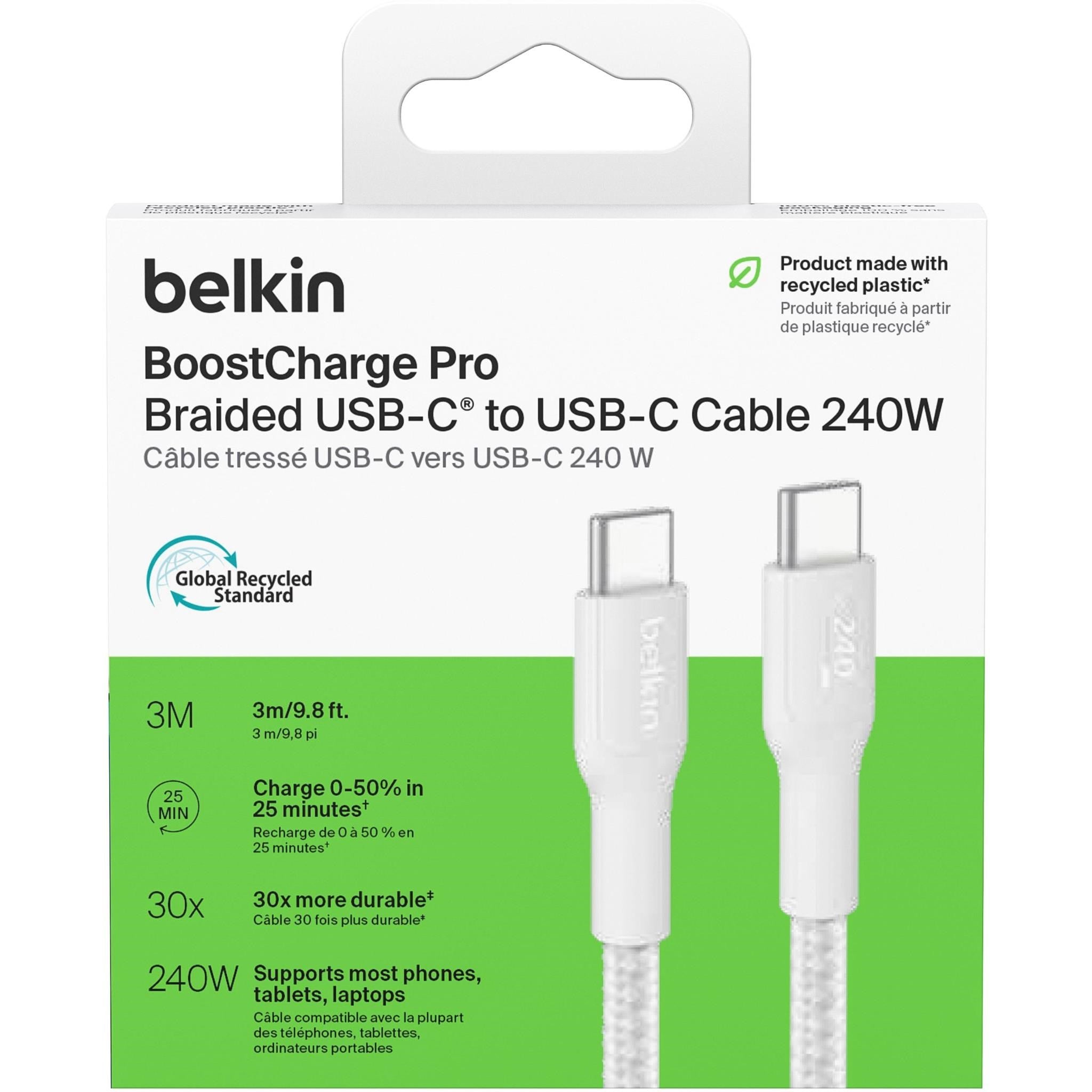 Belkin BoostCharge Pro USB-C 240W 2.0 Braided Cable 3m (White)