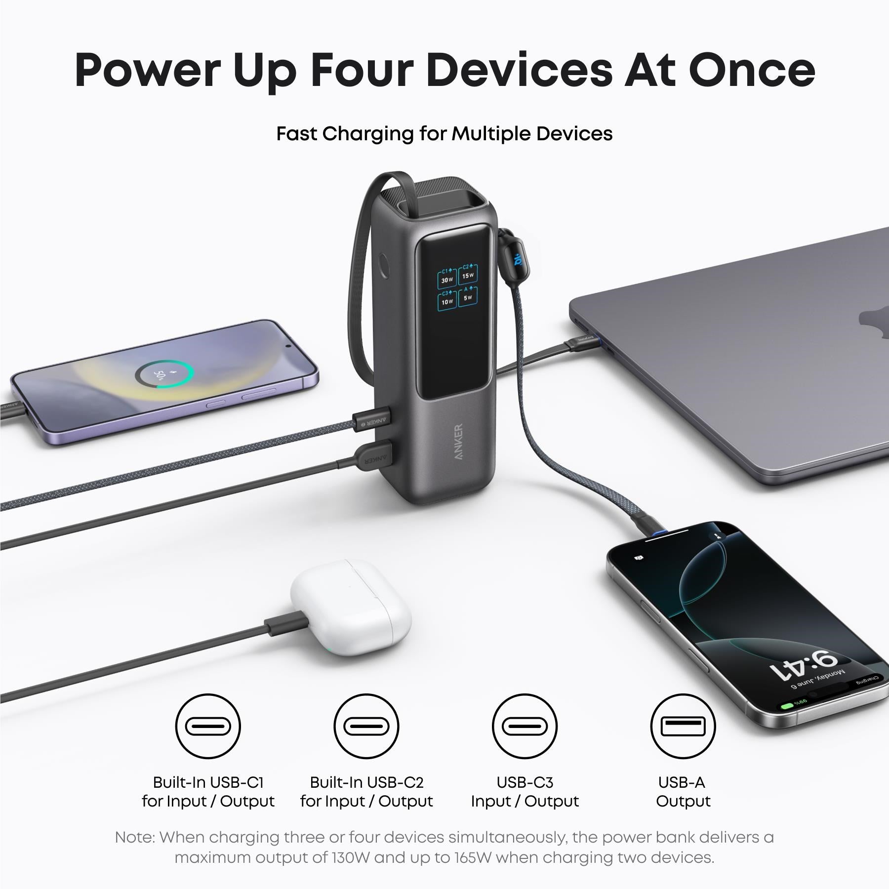 Anker 25K 165W Power Bank with Built-in Retractable Cables (Black)