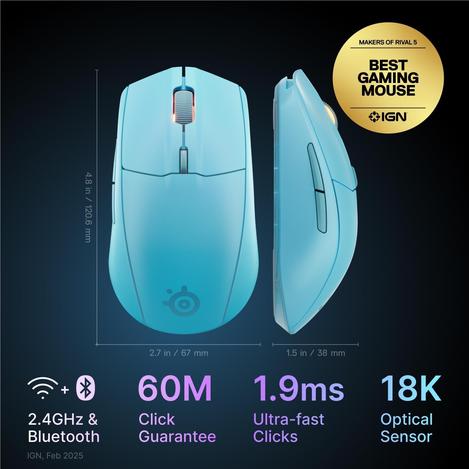 SteelSeries Rival 3 Wireless Gen 2 Gaming Mouse (Aqua)