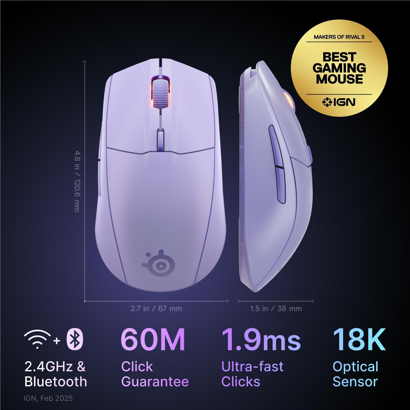 SteelSeries Rival 3 Wireless Gen 2 Gaming Mouse (Lavender)