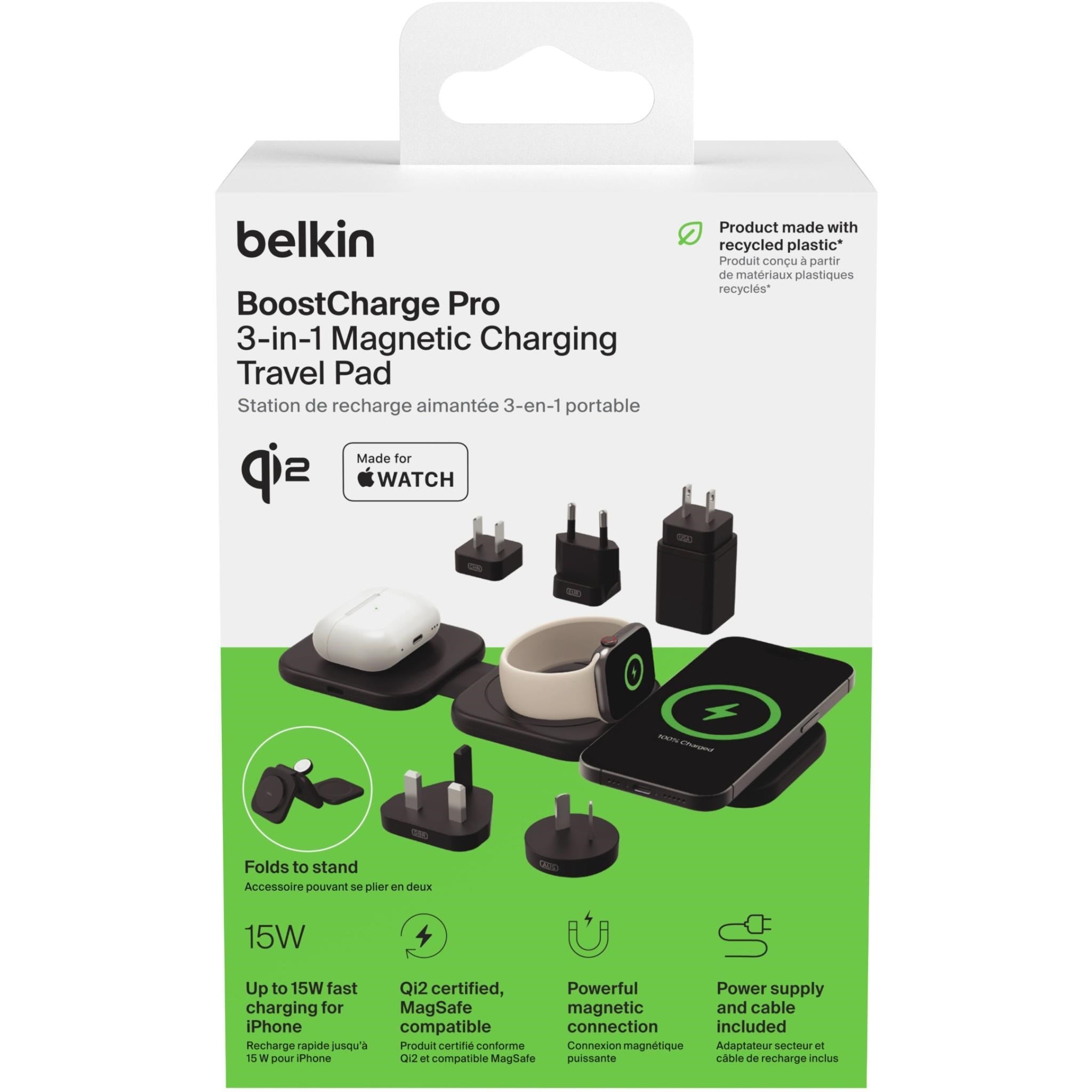 Belkin BoostCharge Pro Travel 3-in-1 Magnetic 15W Wireless Charging Pad with Qi2