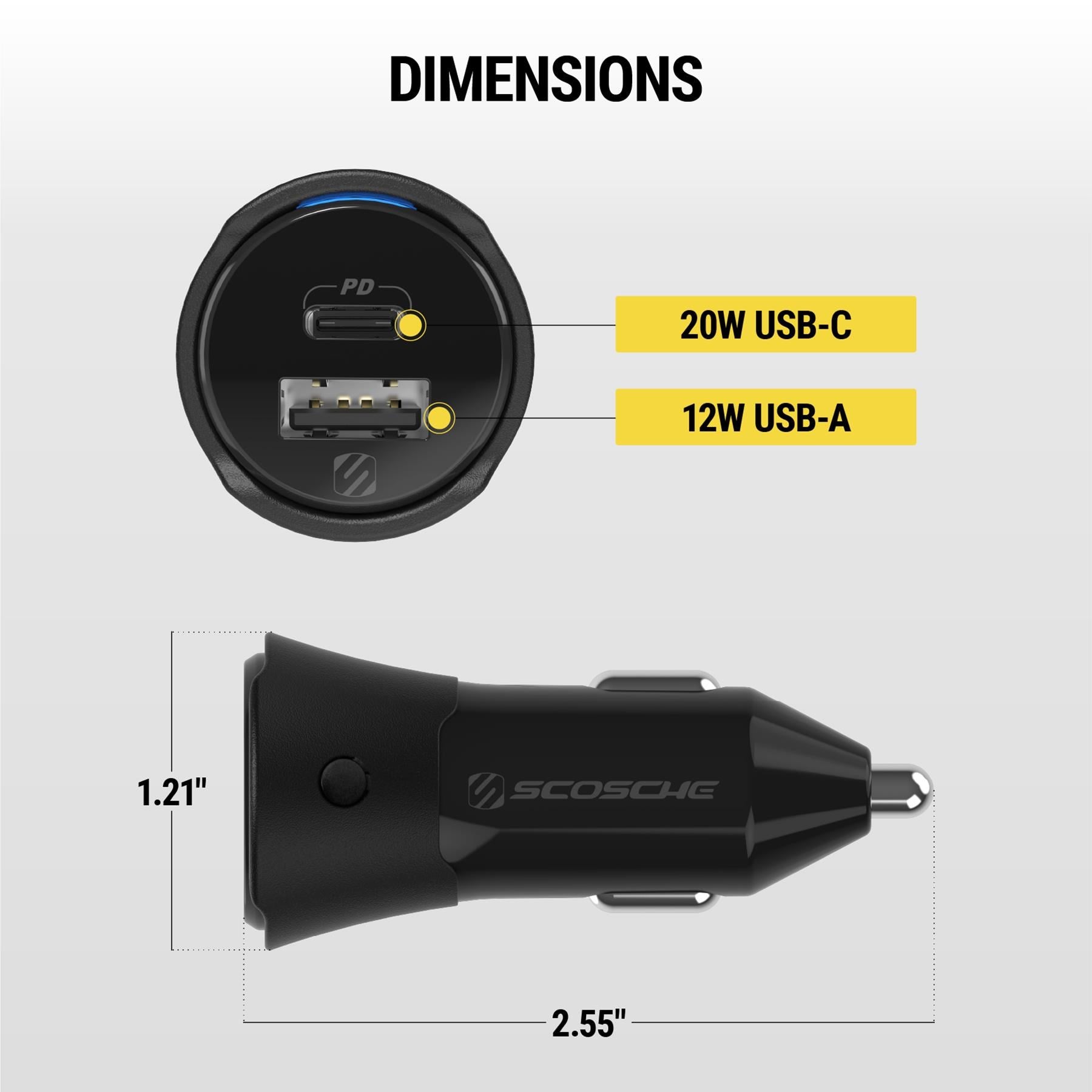 Scosche Fount It Dual Port 32W Car Charger with Find My Device