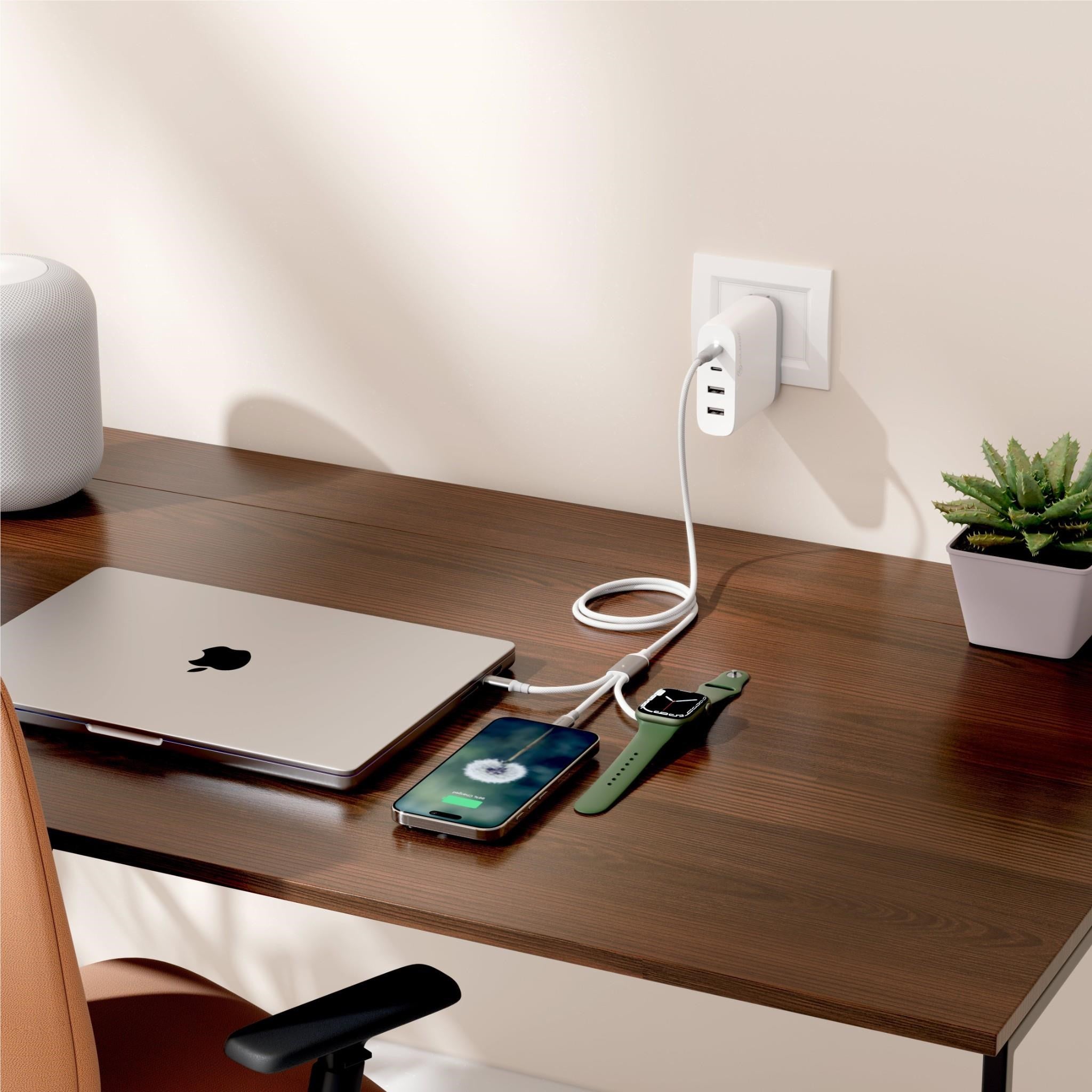 ALOGIC Trinity 3-in-1 Dual USB-C and Apple Watch 100W Charge Cable 2m (White)