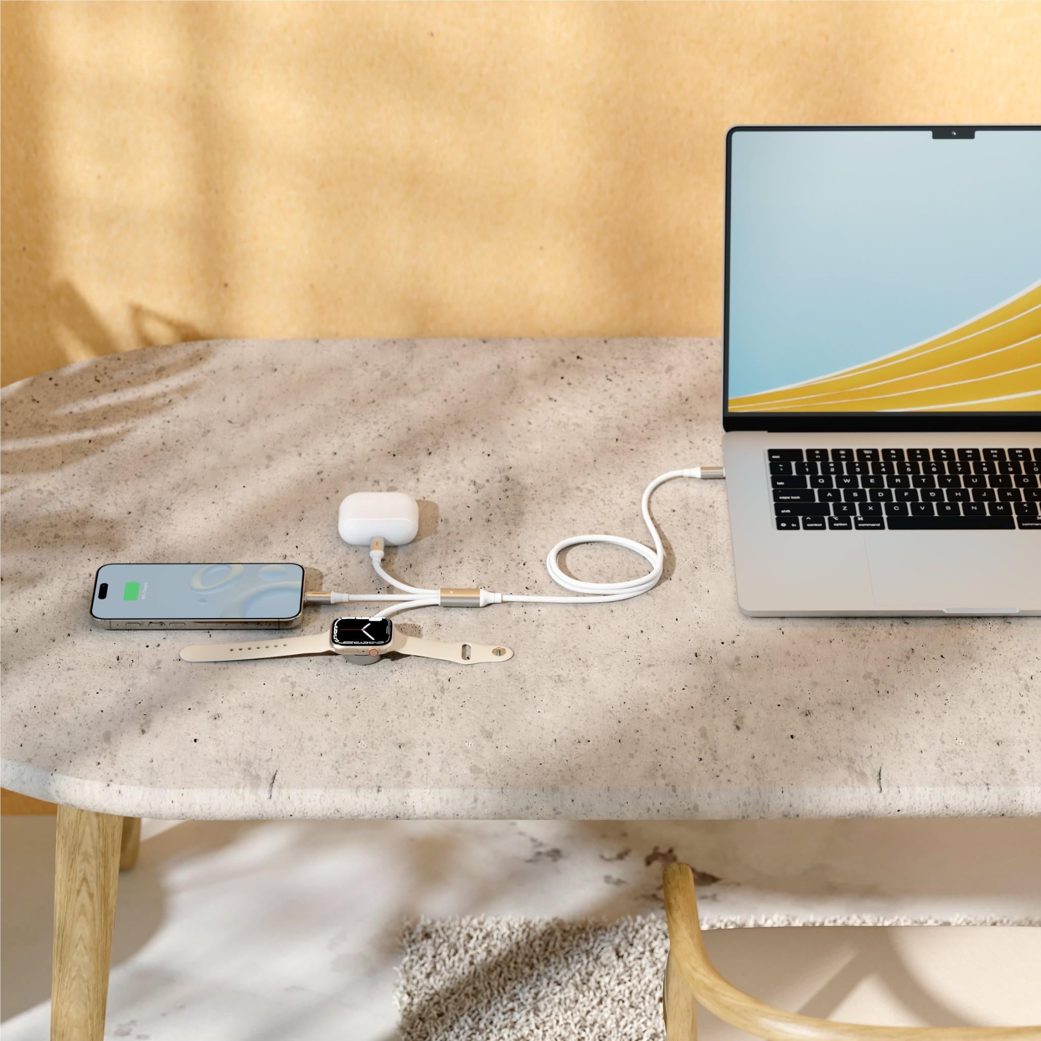 ALOGIC Trinity 3-in-1 Dual USB-C and Apple Watch 100W Charge Cable 2m (White)