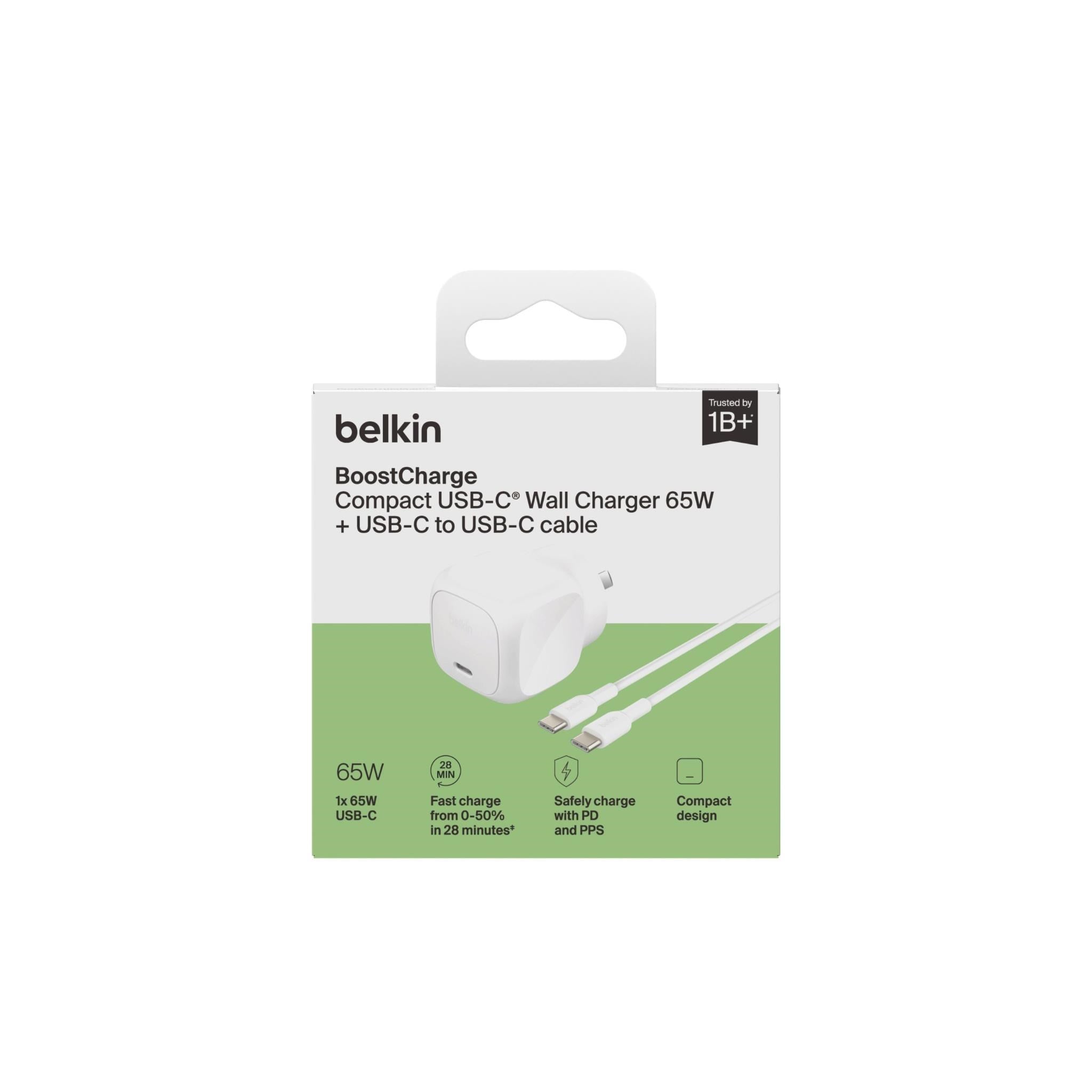 Belkin BoostCharge Compact USB-C 65W Wall Charger with USB-C Cable