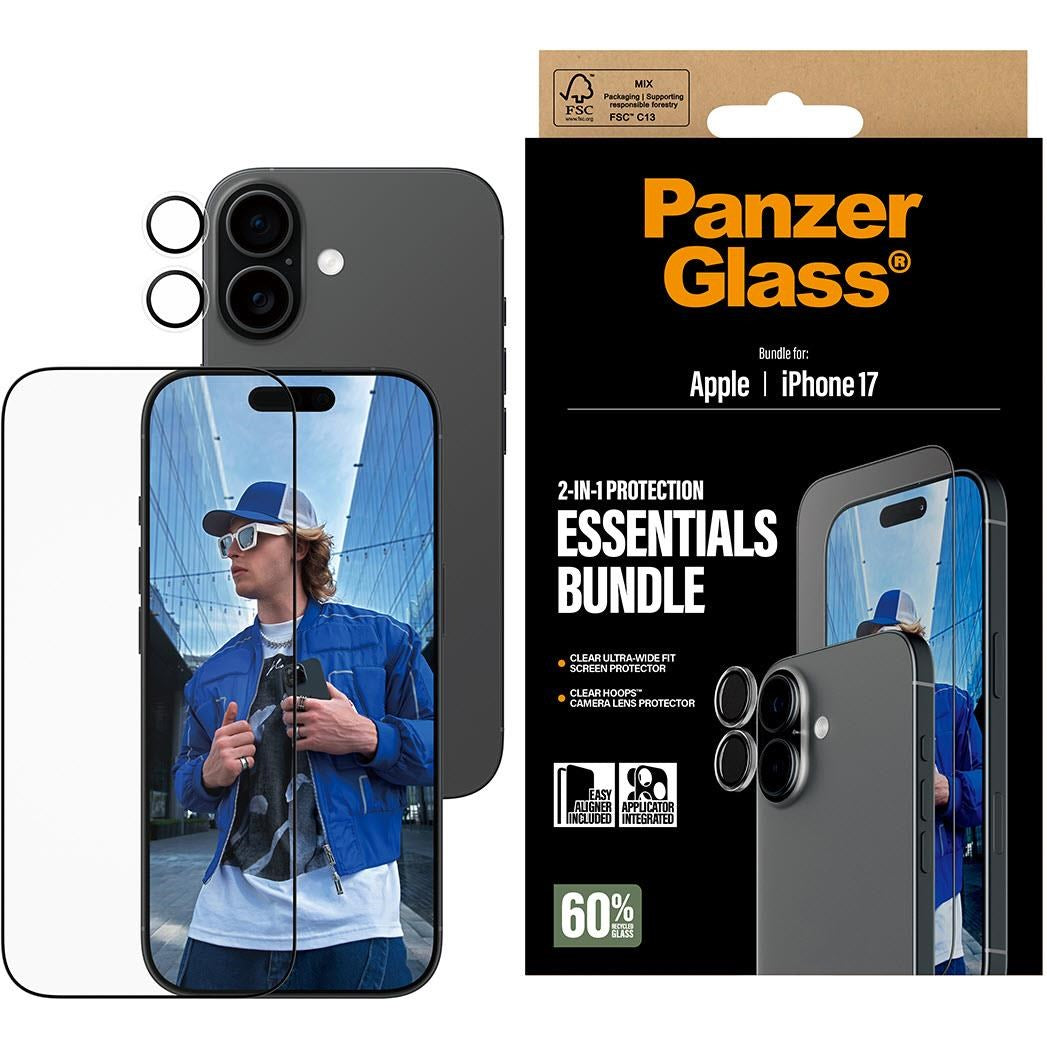 PanzerGlass 2-in-1 Bundle UWF Screen Protector + Hoops for iPhone 17