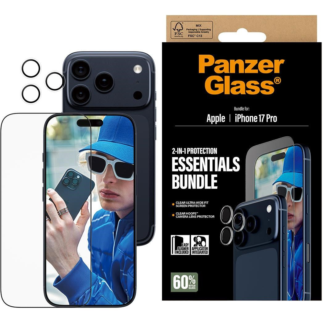 PanzerGlass 2-in-1 Bundle UWF Screen Protector + Hoops for iPhone 17 Pro