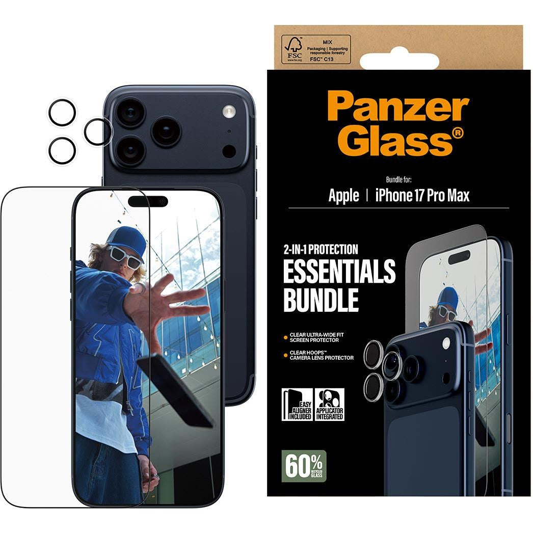 PanzerGlass 2-in-1 Bundle UWF Screen Protector + Hoops for iPhone 17 Pro Max