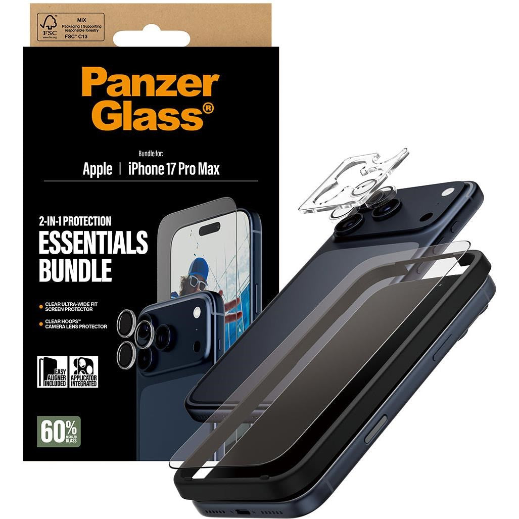 PanzerGlass 2-in-1 Bundle UWF Screen Protector + Hoops for iPhone 17 Pro Max