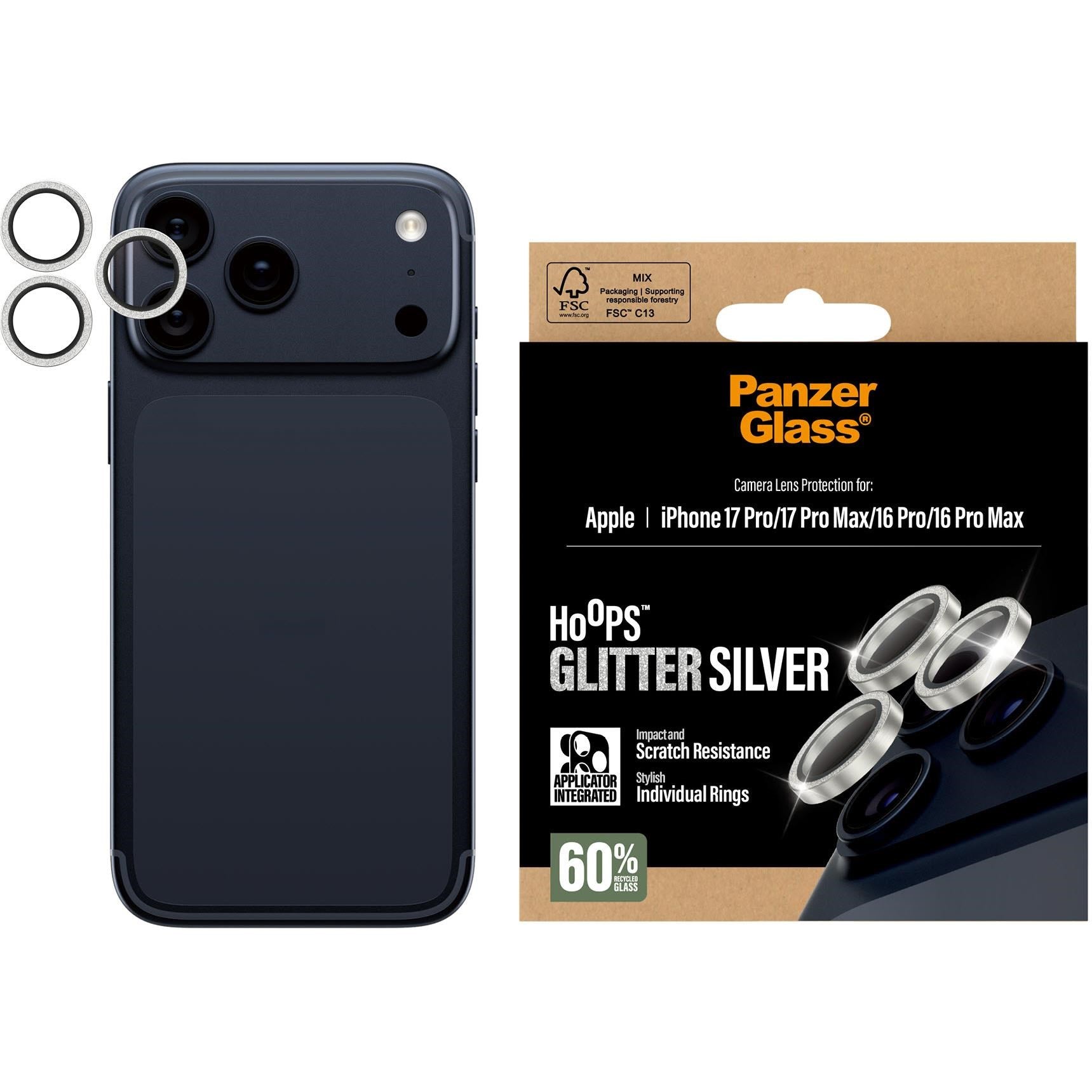 PanzerGlass Hoops Lens Protector for iPhone 17 Pro/17 Pro Max (Glitter Silver)