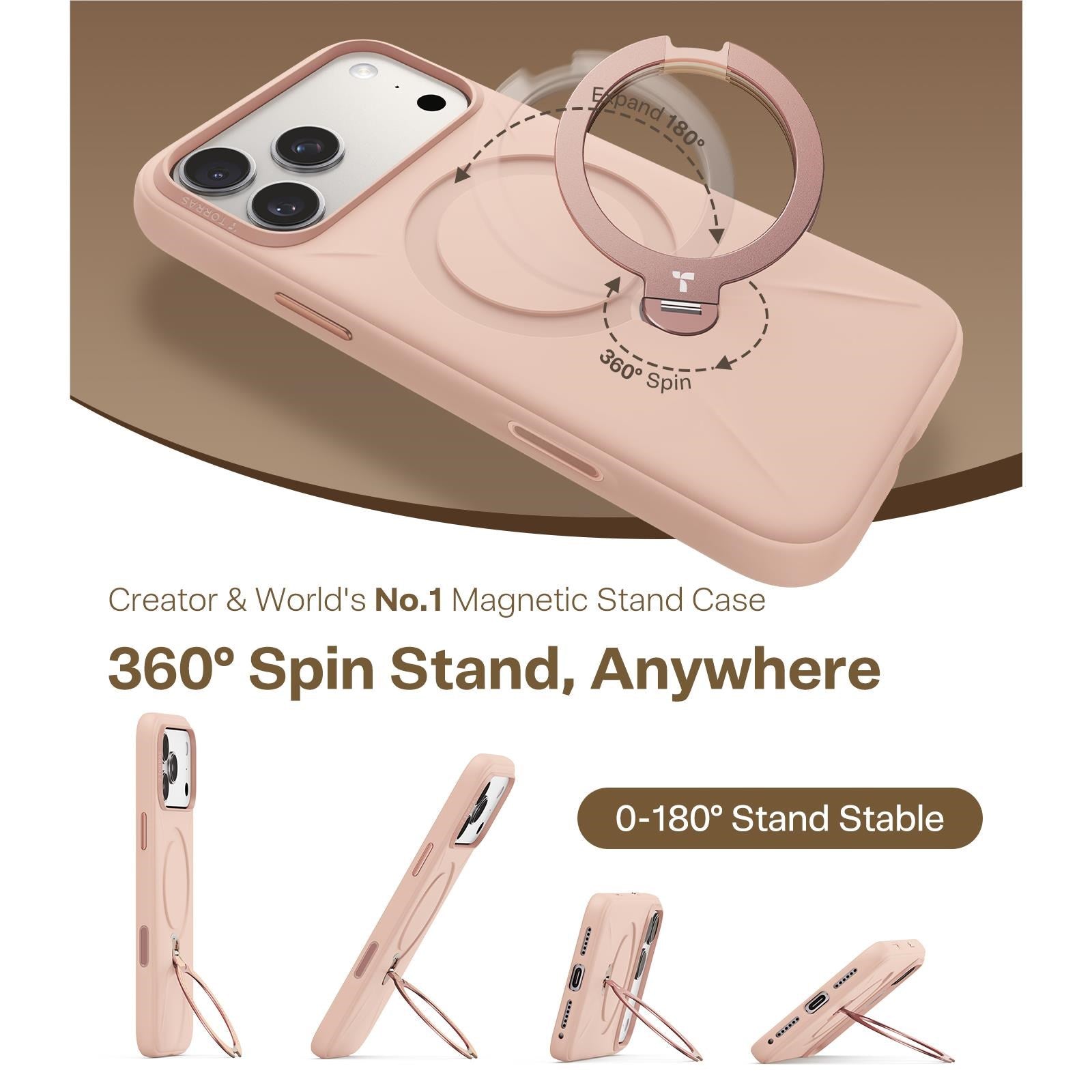 Torras Ostand Spin Silicone Case for iPhone 17 Pro Max (Blush Pink)