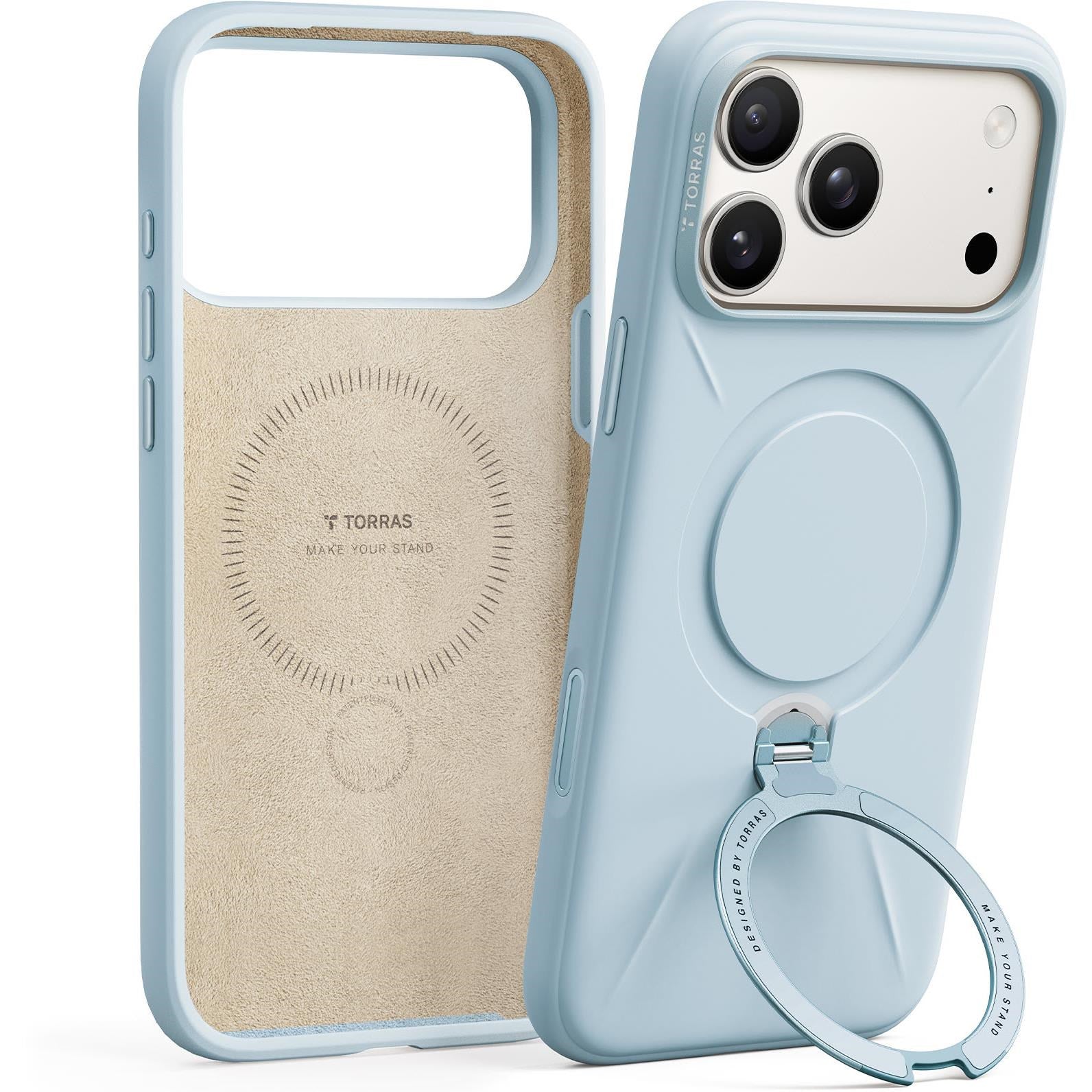 Torras Ostand Spin Silicone Case for iPhone 17 Pro Max (Baby Blue)
