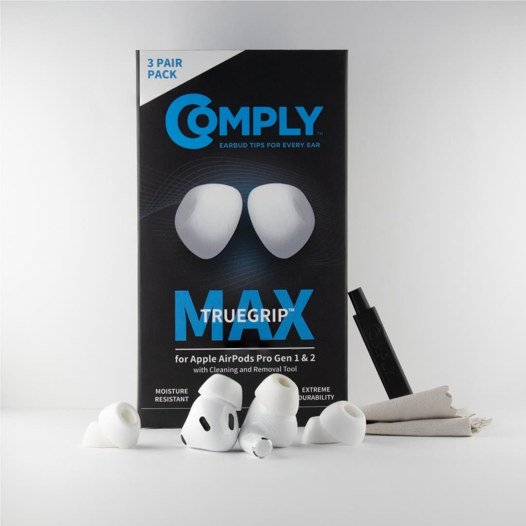 Comply TRUEGXP MAX Ear Tips for Apple AirPods Pro 1/2 (White) [Medium - 3 Pairs]