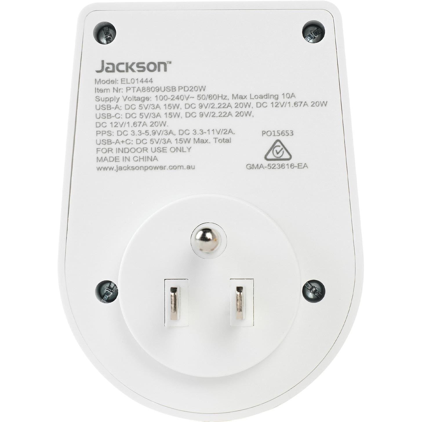Jackson MOVE Rapid Charge PD20W USB-C/A Outbound Travel Adaptor for USA. Canada & More