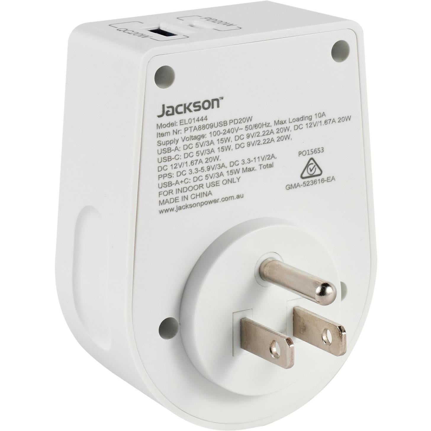 Jackson MOVE Rapid Charge PD20W USB-C/A Outbound Travel Adaptor for USA. Canada & More