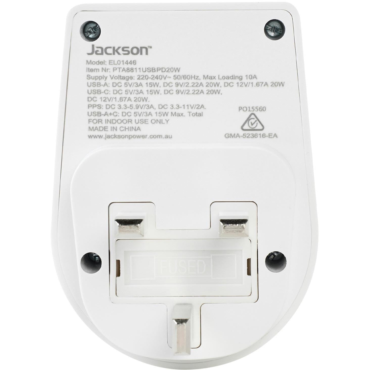 Jackson MOVE Rapid Charge PD20W USB-C/A Outbound Travel Adaptor for UK. HK & More