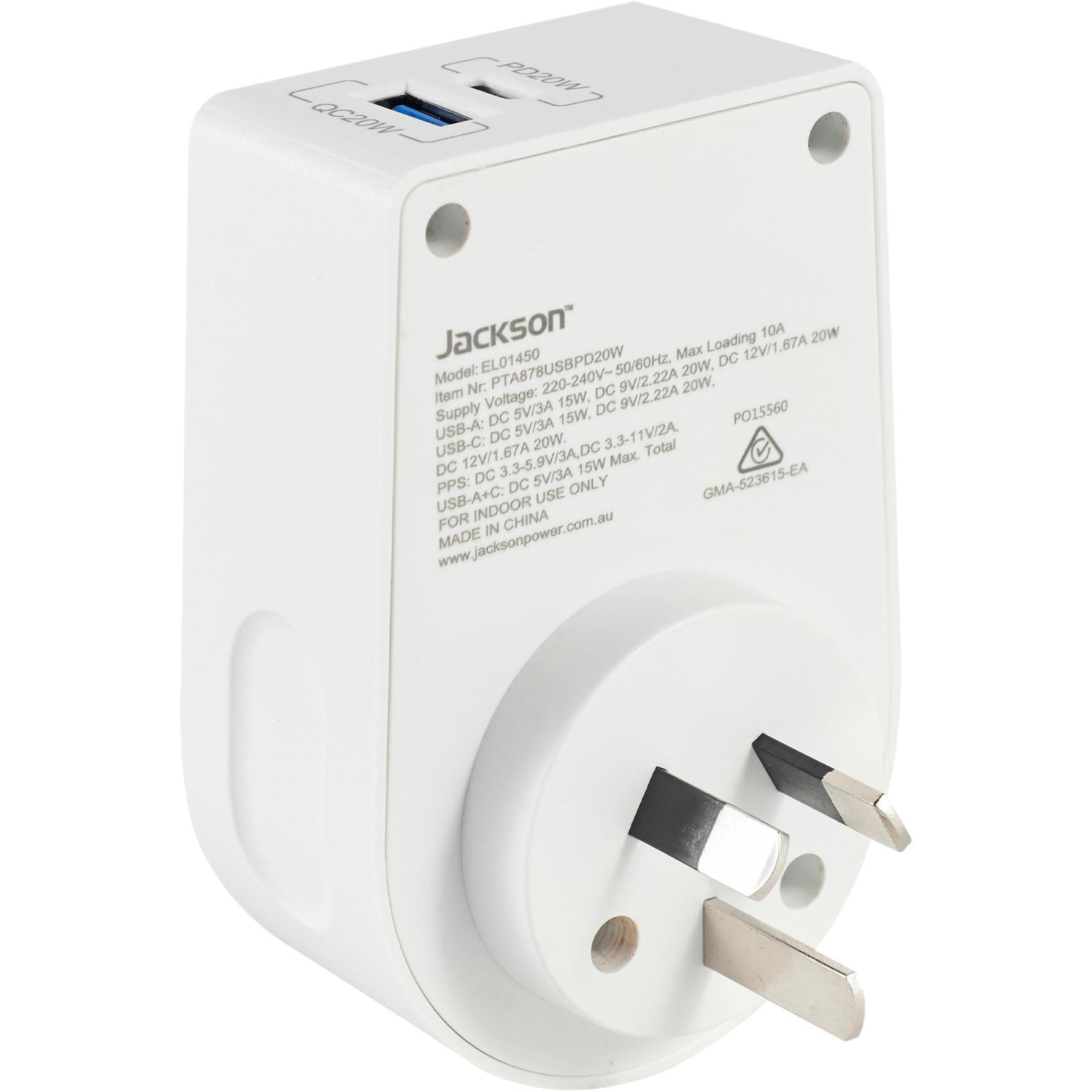 Jackson MOVE Rapid Charge PD20W USB-C/A Inbound Travel Adaptor for USA & UK