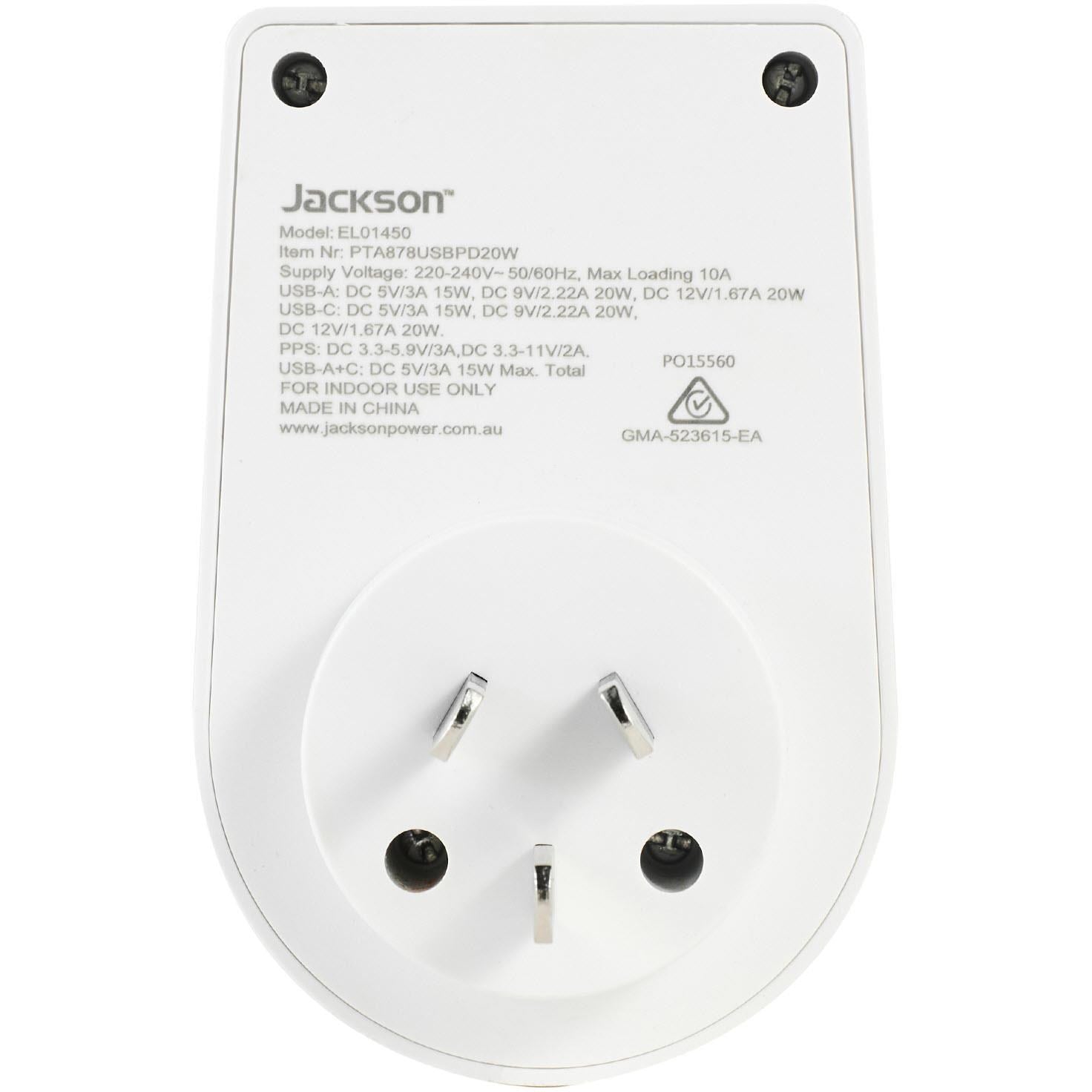 Jackson MOVE Rapid Charge PD20W USB-C/A Inbound Travel Adaptor for USA & UK