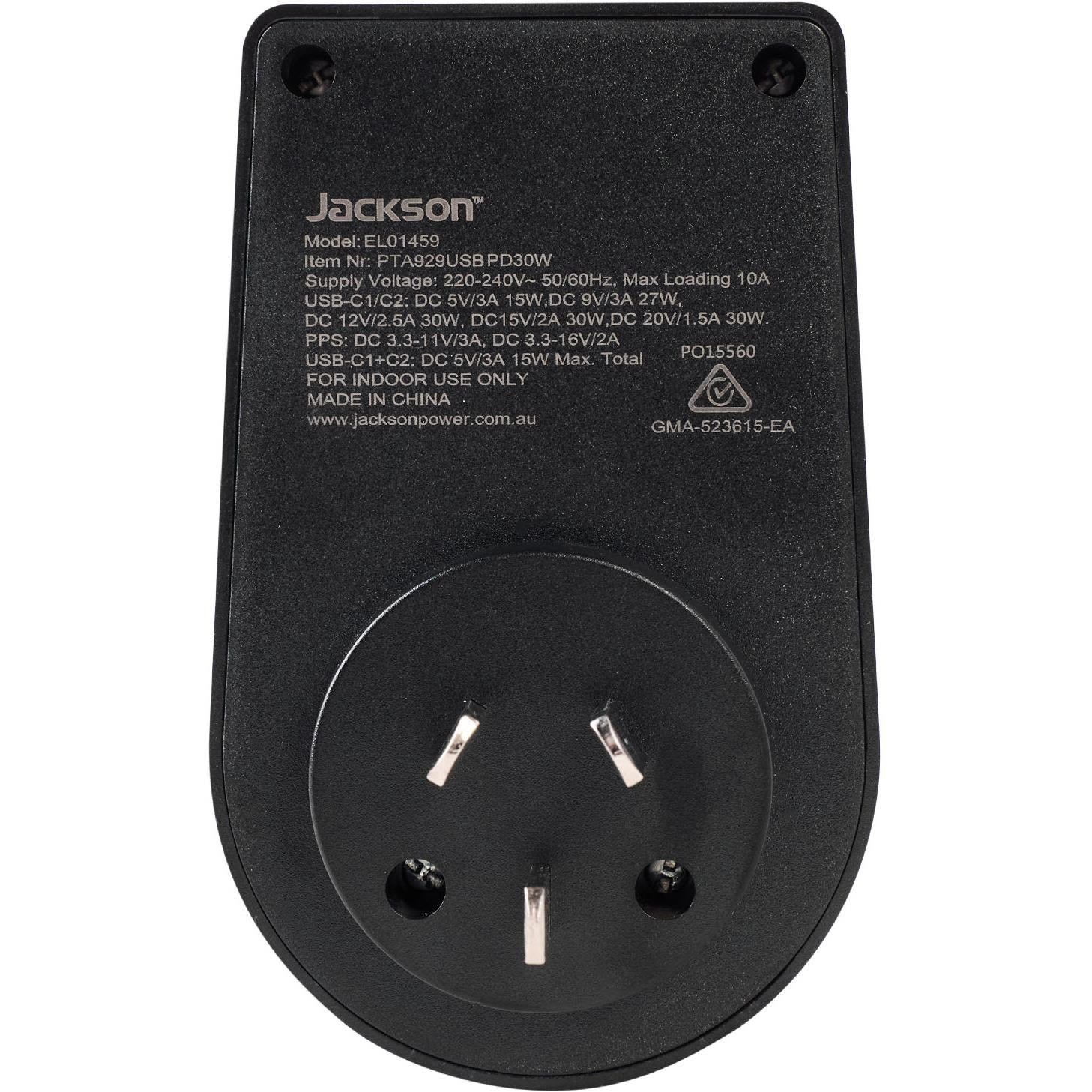 Jackson MOVE Rapid Charge PD30W USB-C Inbound Travel Adaptor for USA. EU & More