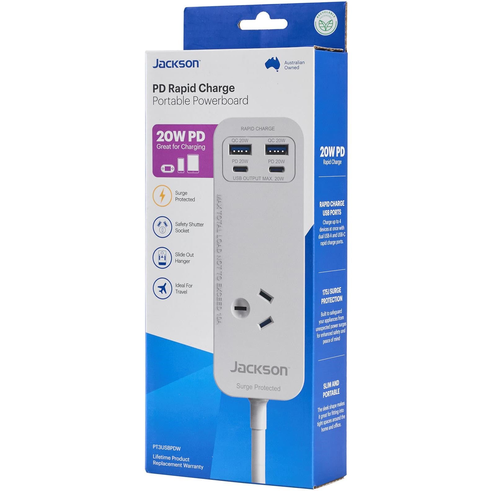 Jackson Rapid Charge PD20W USB-C & USB-A Portable Powerboard (White)