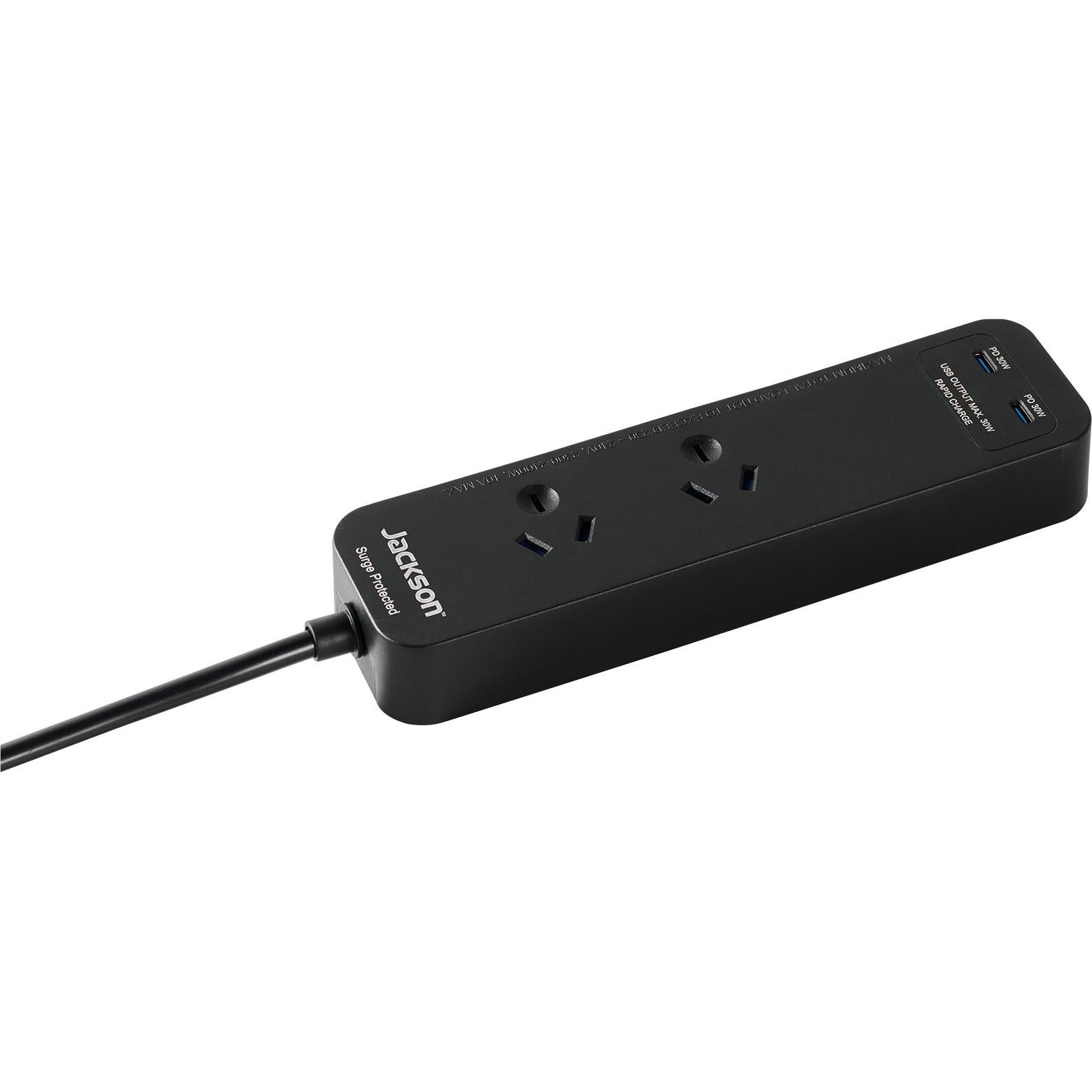 Jackson Rapid Charge 30W USB-C Compact 2 Outlet Powerboard (Black)