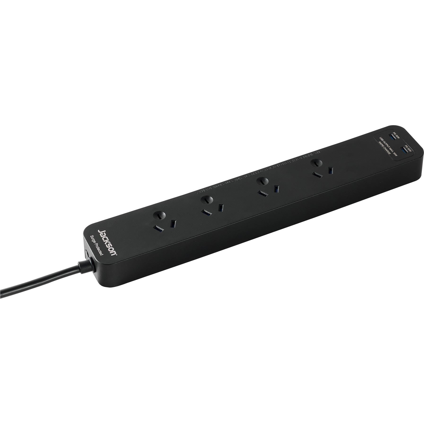 Jackson Rapid Charge 30W Dual USB-C 4 Outlet Powerboard (Black)