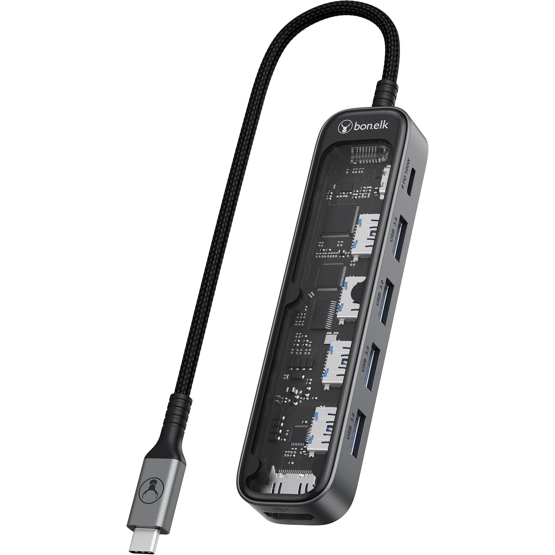 Bonelk Vision Long-Life USB-C to 6-in-1 Multiport Hub (SG/Clear)
