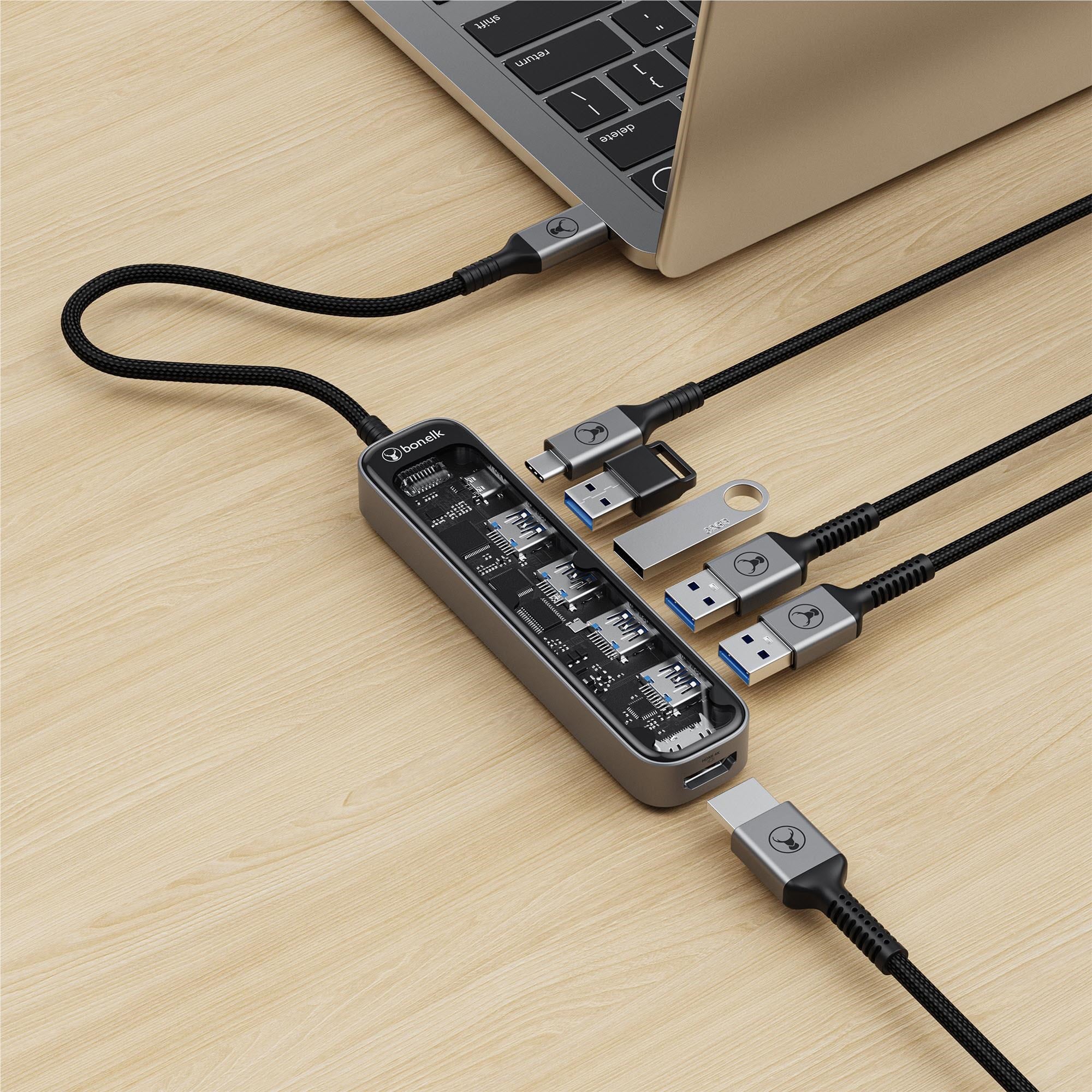 Bonelk Vision Long-Life USB-C to 6-in-1 Multiport Hub (SG/Clear)