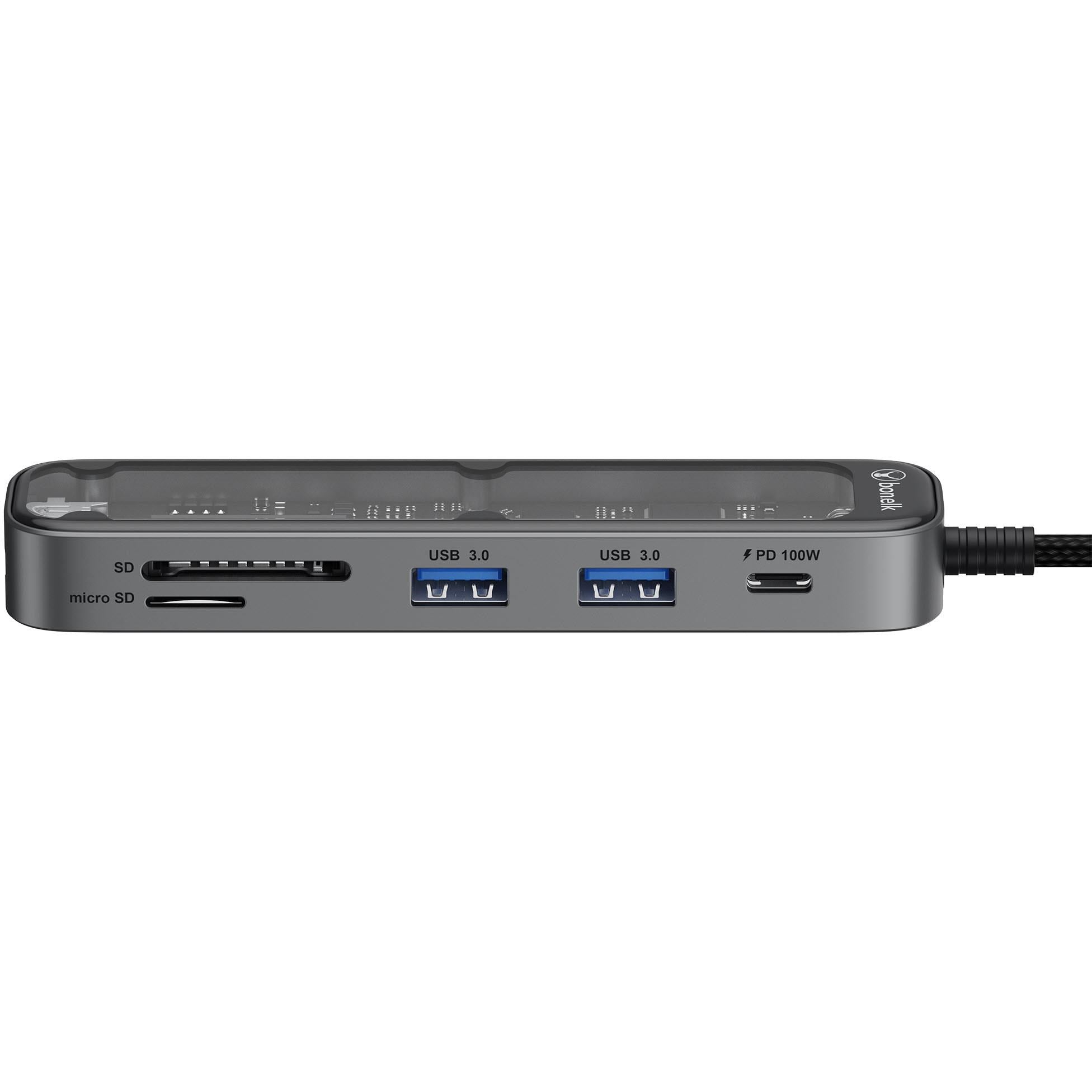 Bonelk Vision Long-Life USB-C to 6-in-1 w/Card Reader Multiport Hub (SG/Clear)