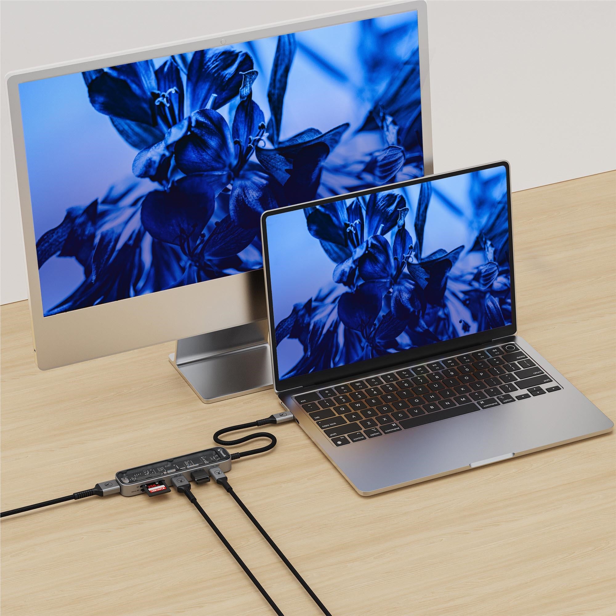 Bonelk Vision Long-Life USB-C to 6-in-1 w/Card Reader Multiport Hub (SG/Clear)