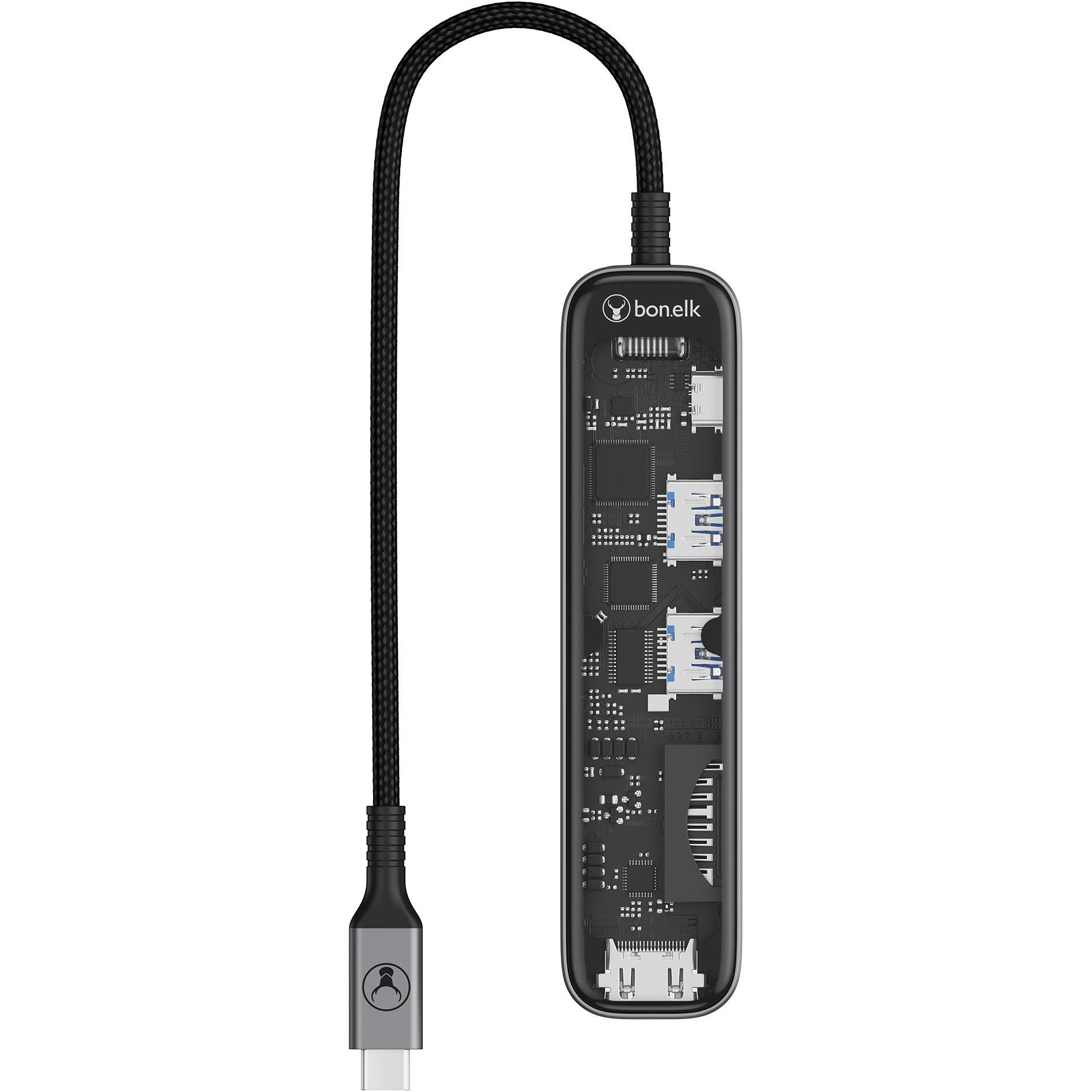 Bonelk Vision Long-Life USB-C to 6-in-1 w/Card Reader Multiport Hub (SG/Clear)
