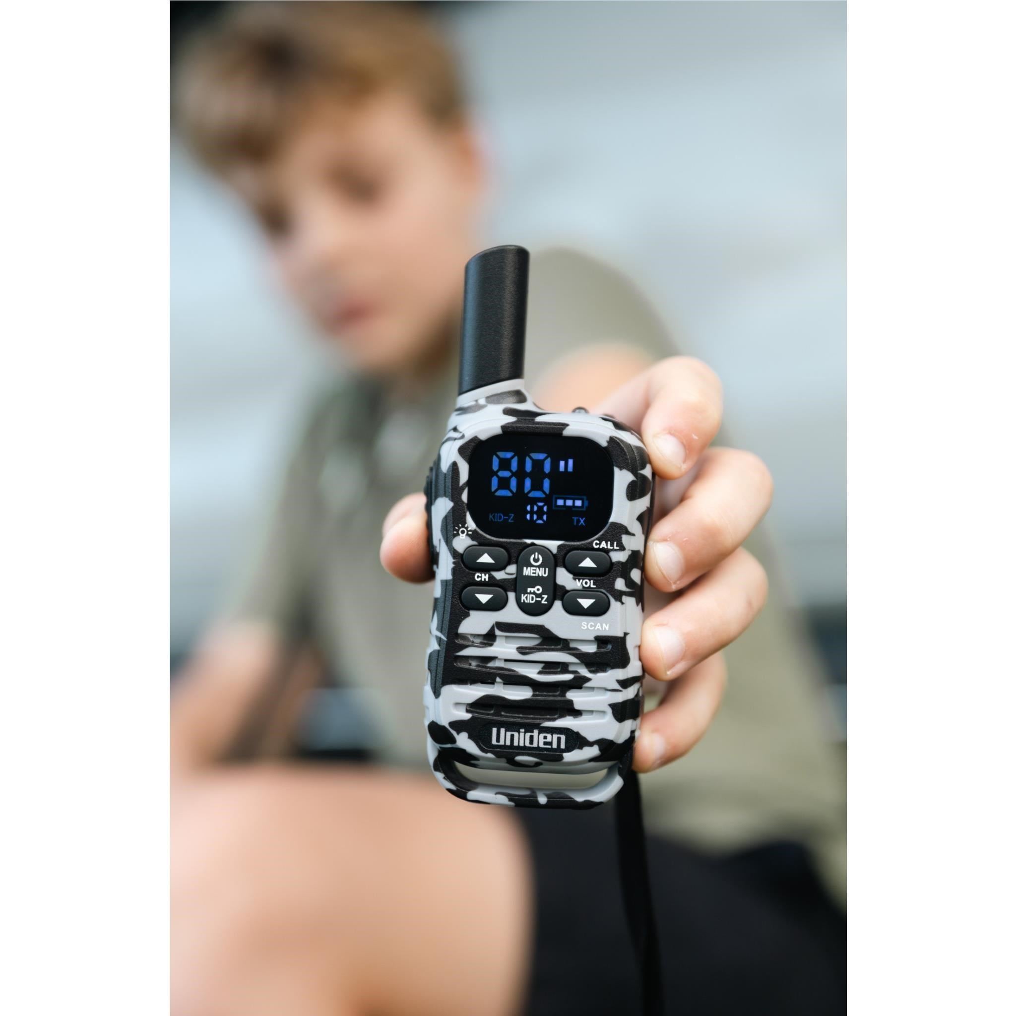 Uniden UH45 Max 0.5W UHF Handheld Radio with Kid-Zone Plus (Camo Grey) [2 Pack]