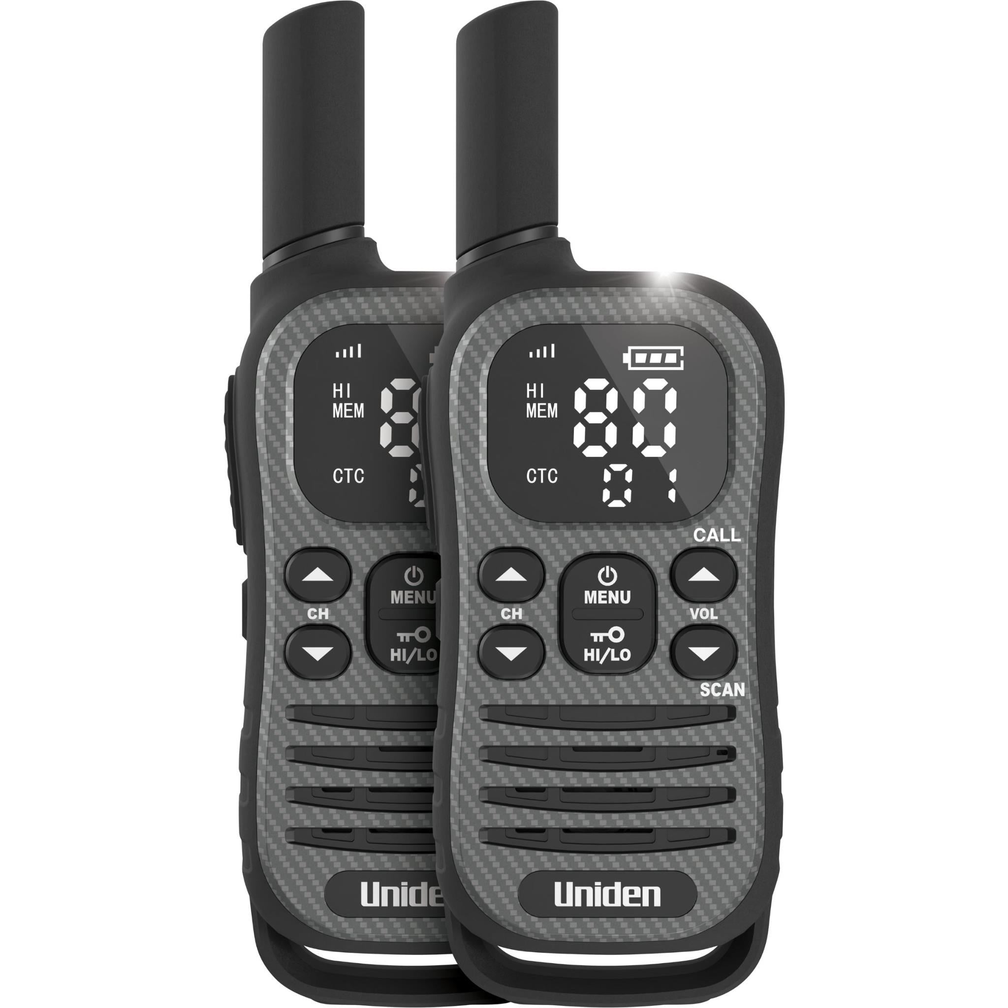 Uniden UH620 Max 2W UHF Handheld Radio with Voice Scramble (Grey) [2 Pack]