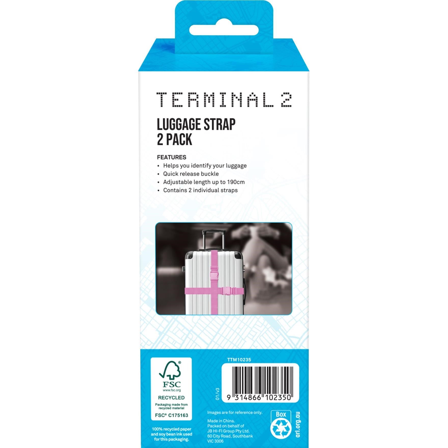 Terminal 2 Luggage Straps 2 Piece (Pink)