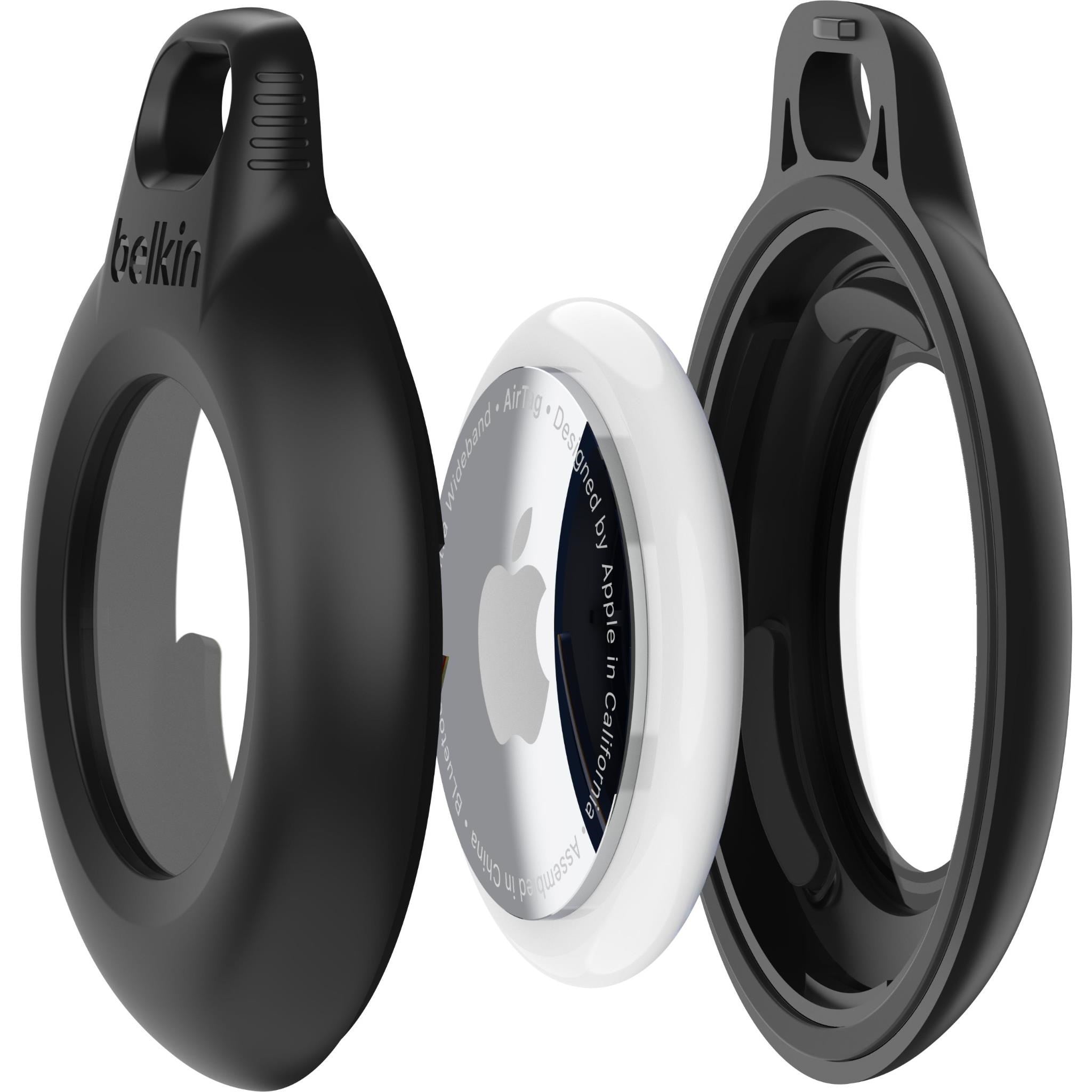 Belkin Waterproof Secure AirTag Holder with Key Ring (Black) [2 Pack]