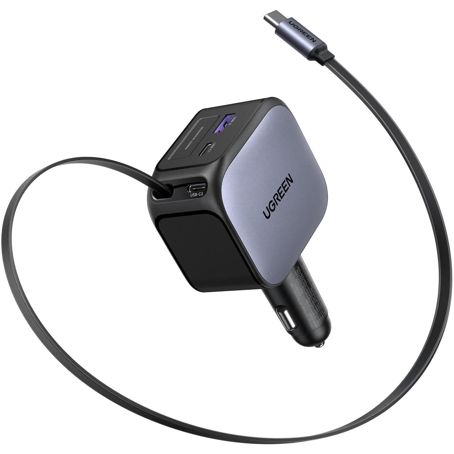 UGREEN 145W Fast Car Charger with Retractable Cable