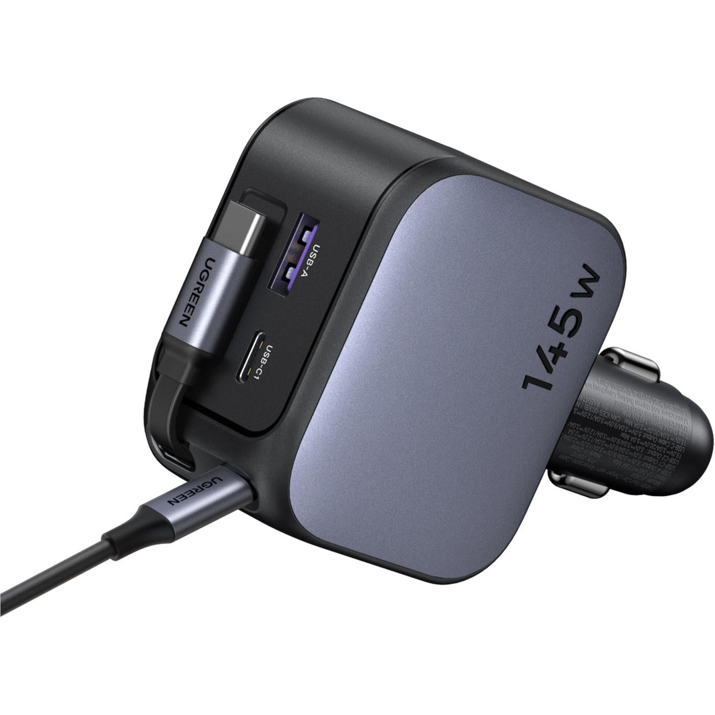 UGREEN 145W Fast Car Charger with Retractable Cable