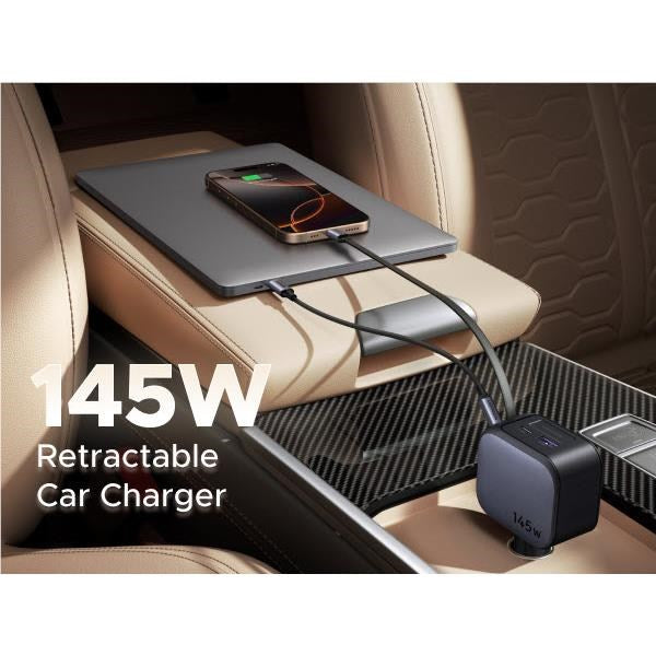 UGREEN 145W Fast Car Charger with Retractable Cable