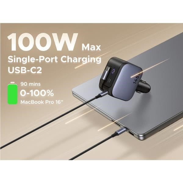 UGREEN 145W Fast Car Charger with Retractable Cable