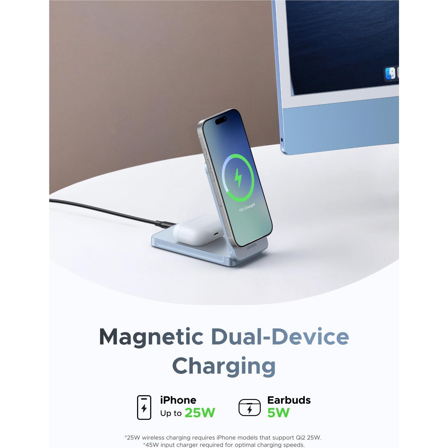 UGREEN Qi2.2 25W 2-in-1 Magnetic Wireless Charger