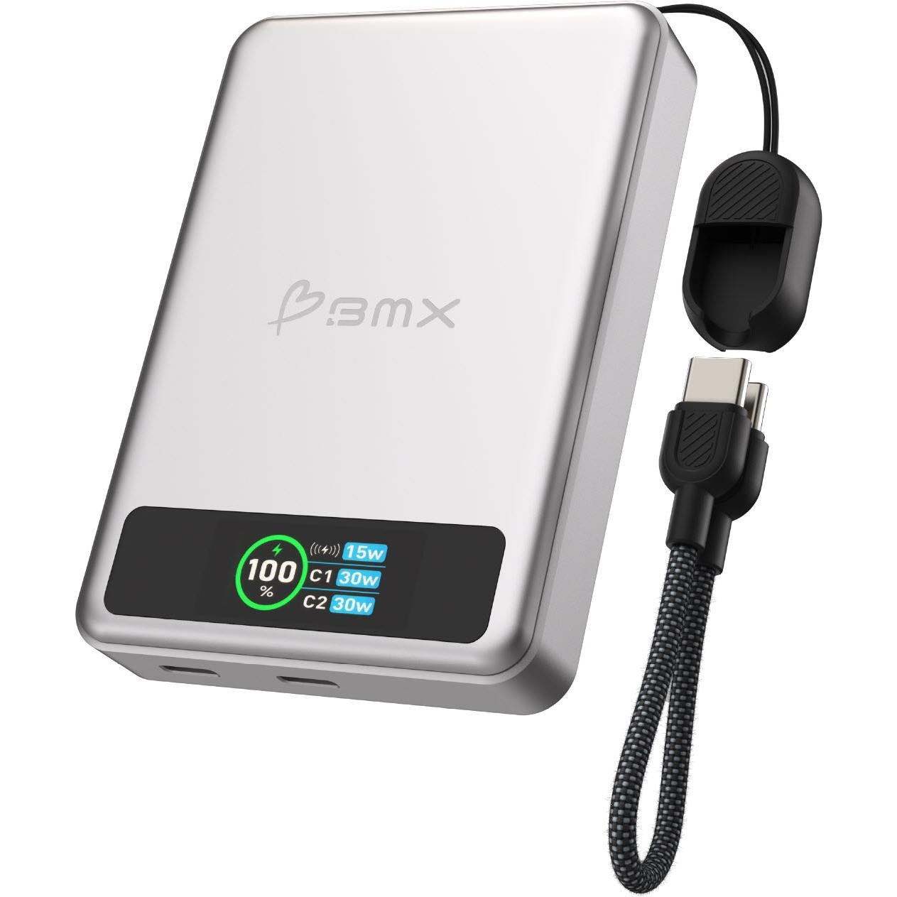 BMX SolidSafe 10K Semi-Solid-State Magnetic Power Bank (Silver)