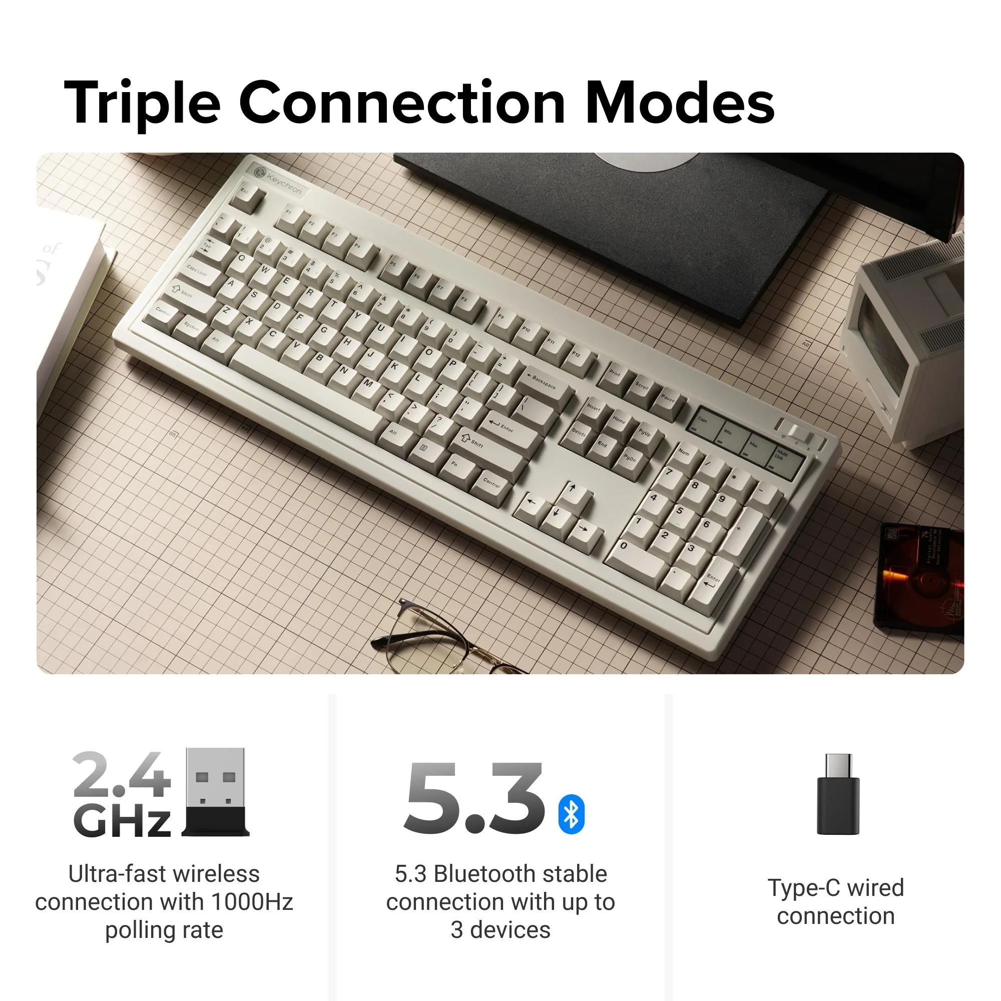 Keychron R6 Full Size Retro Hot-Swap Wireless Mechanical Keyboard (Brown Switch)