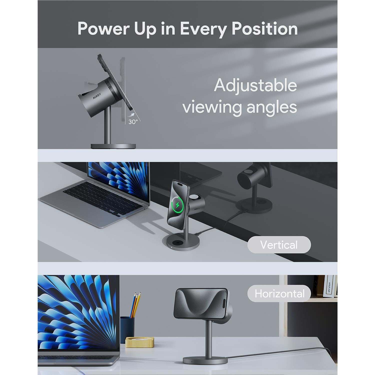 Aukey MagFusion 3-in-1 Pro Qi2 Fast Wireless Charging Station with Active Cooling