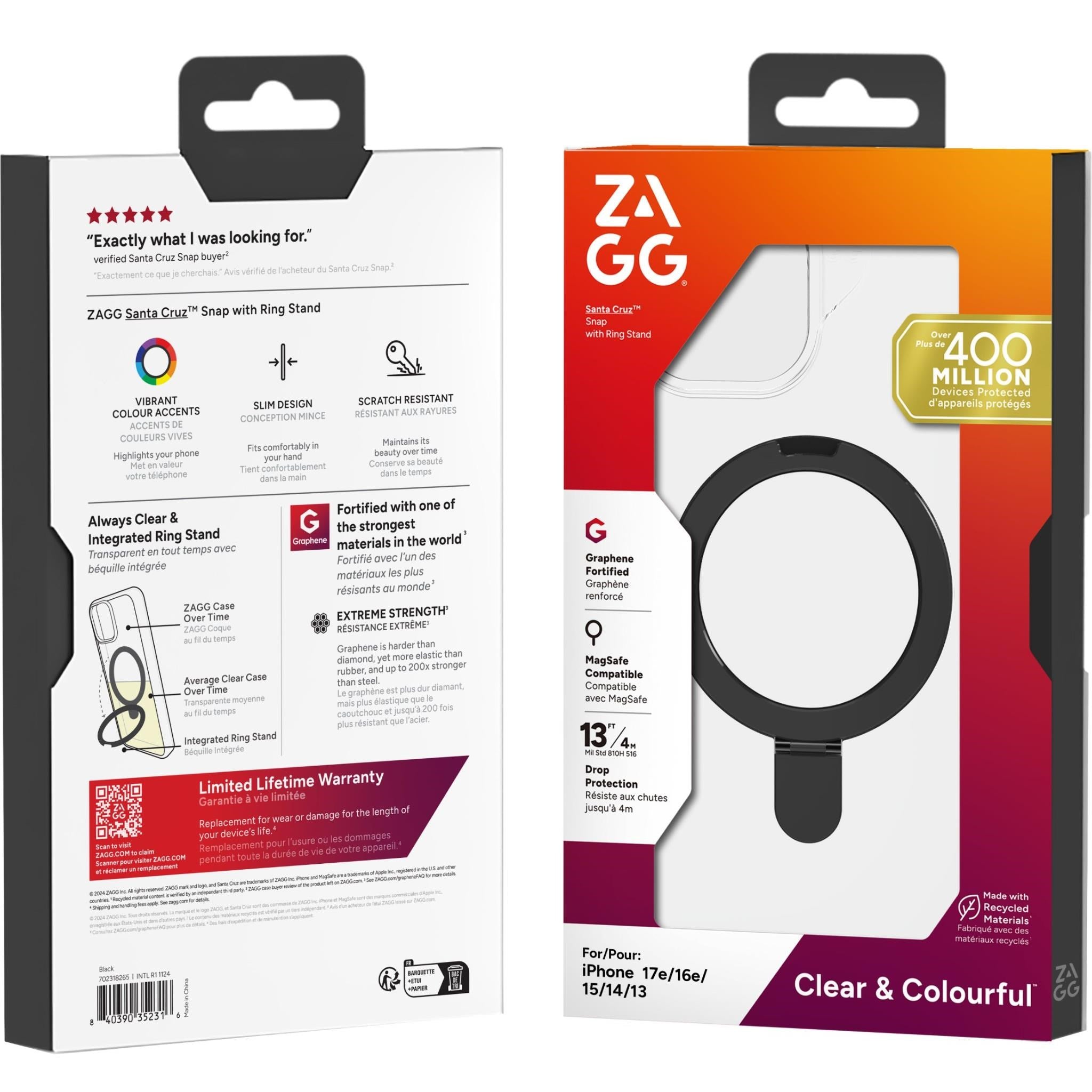 ZAGG Santa Cruz Snap RingStand Case for iPhone 17e/16e/15/14/13 (Black)