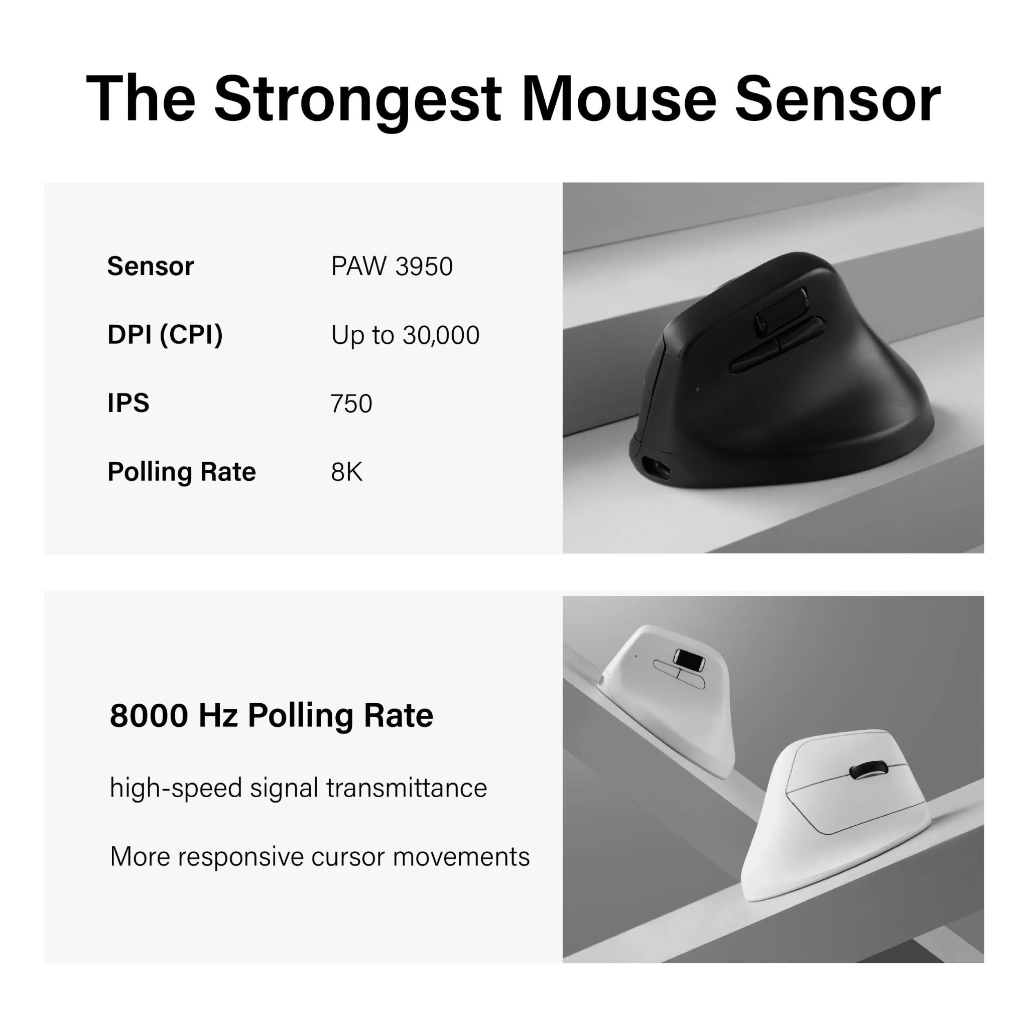 Keychron M5 PixArt 3950 8K Polling Rate Wireless Ergonomic Mouse (Black)