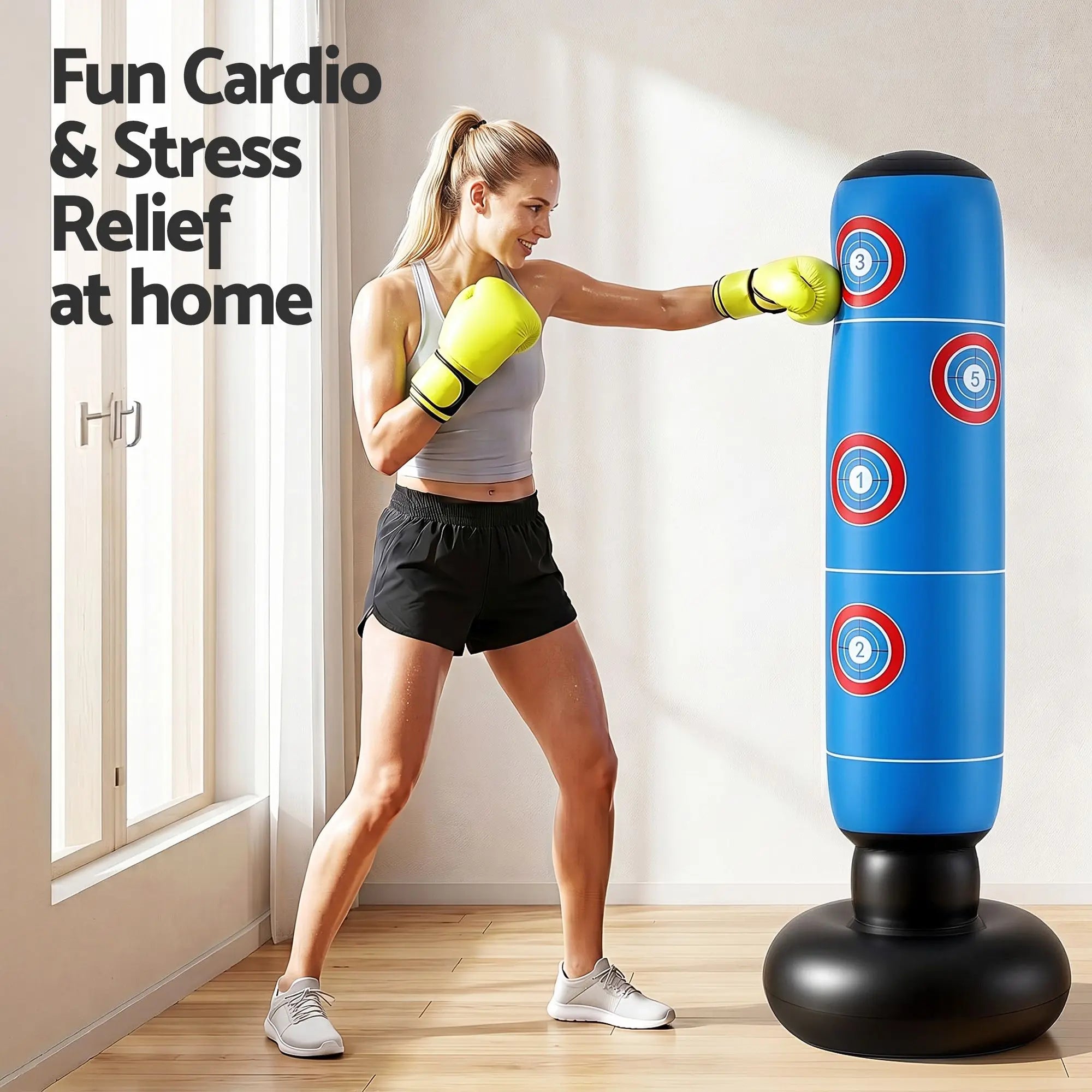 Everfit Freestanding Punching Bag Boxing Stand Inflatable Fitness 164cm Blue Wholesale Hub
