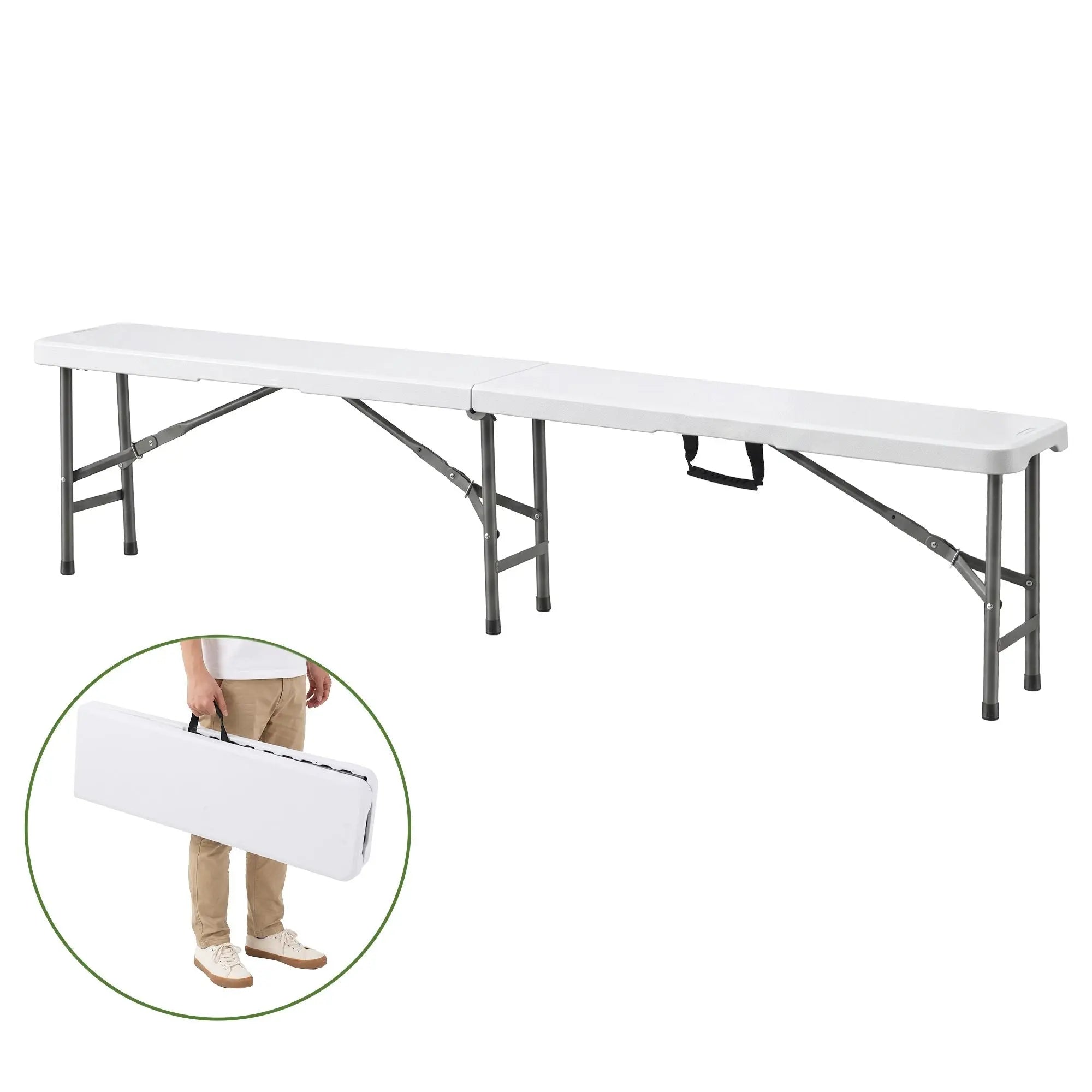 Gardeon 180cm Folding Garden Bench Portable Trestle Seat HDPE Fold In Half White Wholesale Hub